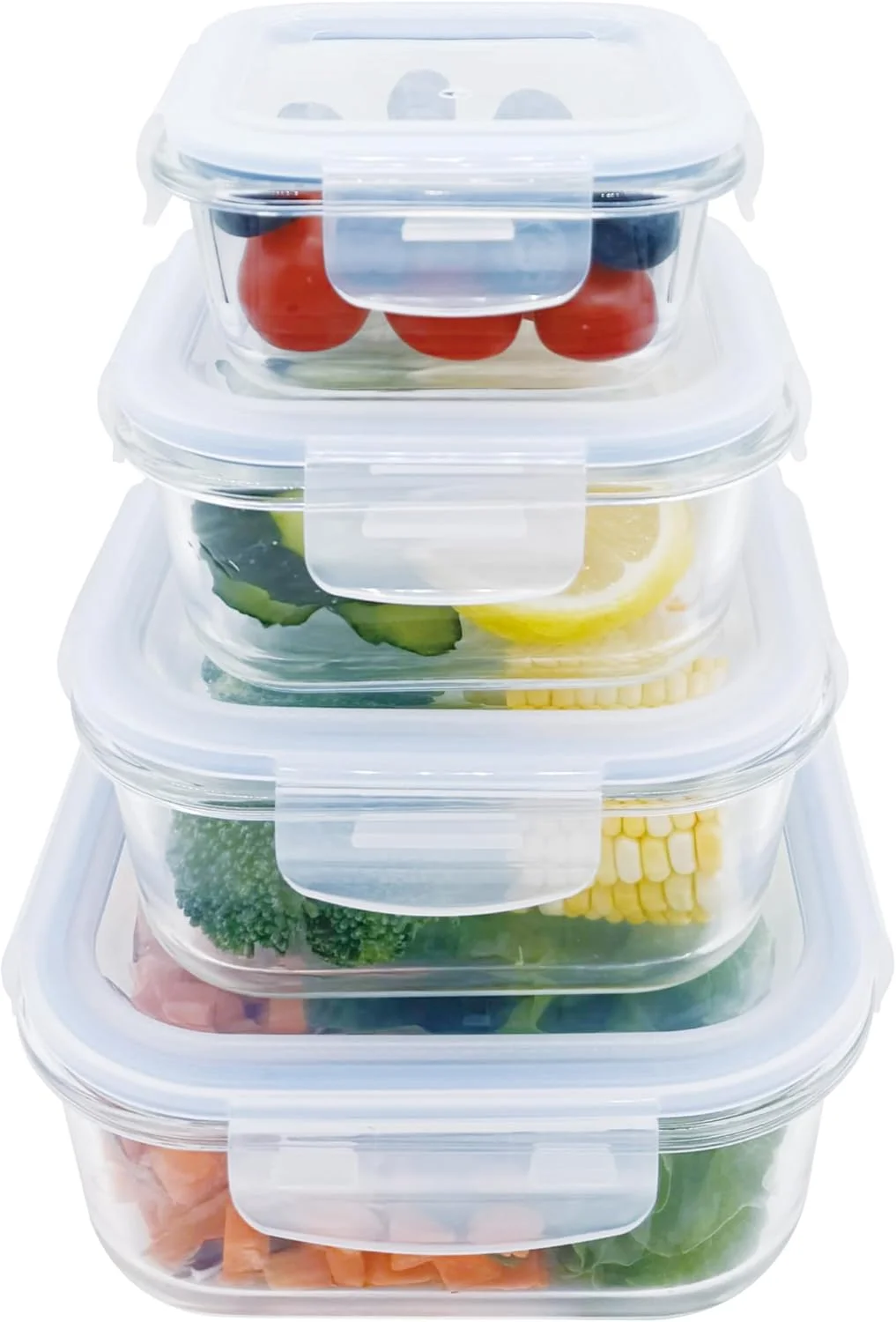 ست ظروف نگهدارنده غذا مربع شیشه بوروسیلیکات بالا Cuisine Art Jura با درب PP، 4 تکه (300، 500، 800، 1200 میلی لیتر)