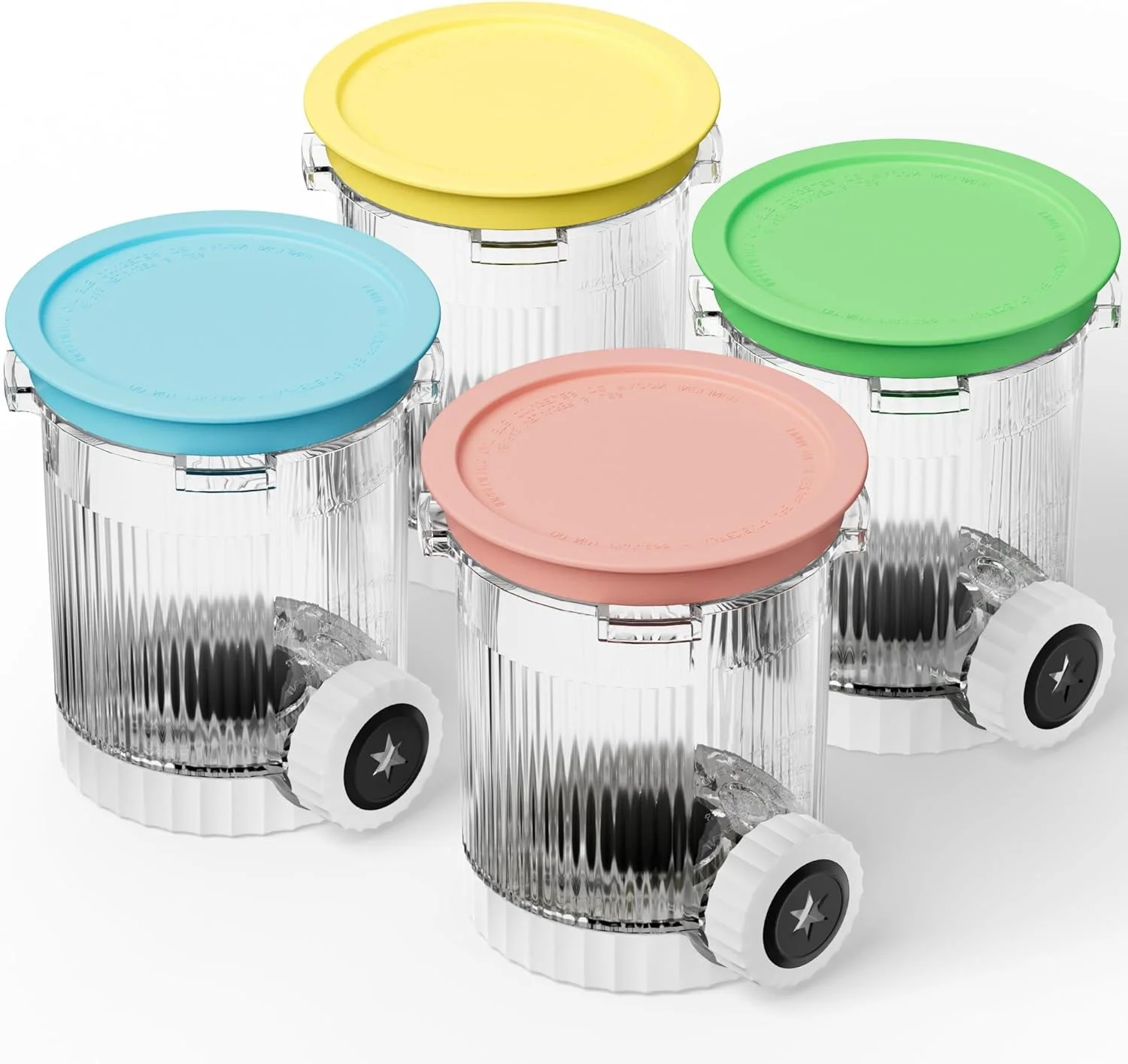 مجموعه 4 عددی پیمانه و درب پیچشی برای Ninja Creami، سازگار با سری NC700 Ninja، مناسب برای بستنی ساز CREAMi، ظروف جایگزین 473 میلی لیتری با درب، قابل شستشو در ماشین ظرفشویی و درب های رنگی