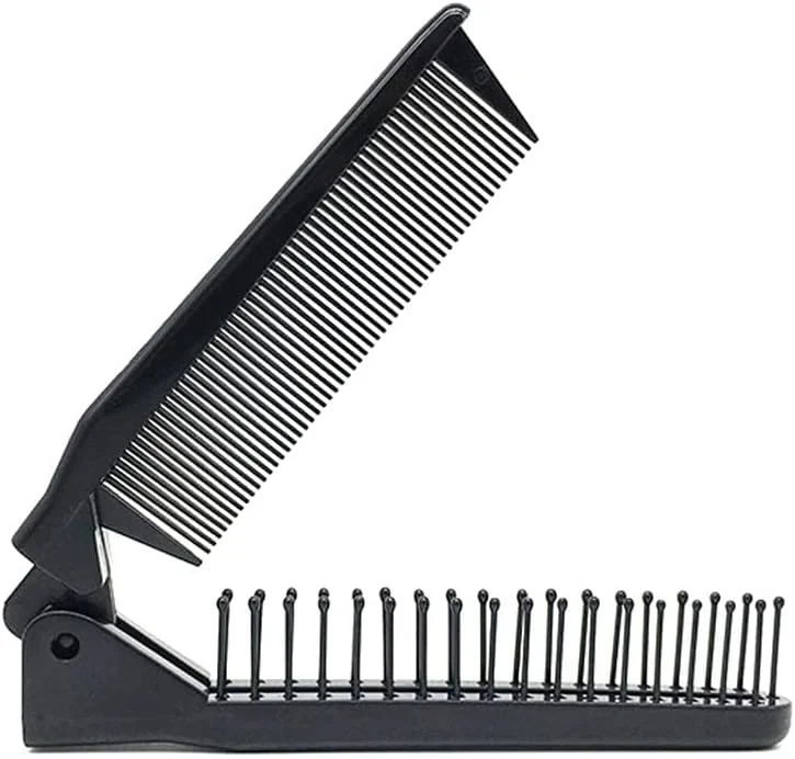 MNODWLOF یک عدد برس تاشو مسافرتی، شانه موی مینی جیبی ضد الکتریسیته ساکن، برس موی دو سر قابل حمل، برس سر ماساژ تاشو پلاستیکی برای مردان و زنان (مشکی)