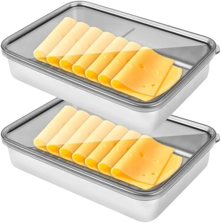 ظرف استیل نگهداری بیکن craftshou، مناسب یخچال، 1 لیتری، 2 عددی، ظرف نگهداری گوشت و کالباس با درب محکم، ظرف نگهداری مواد غذایی در یخچال، فریزر، مناسب برای نگهداری کوکی