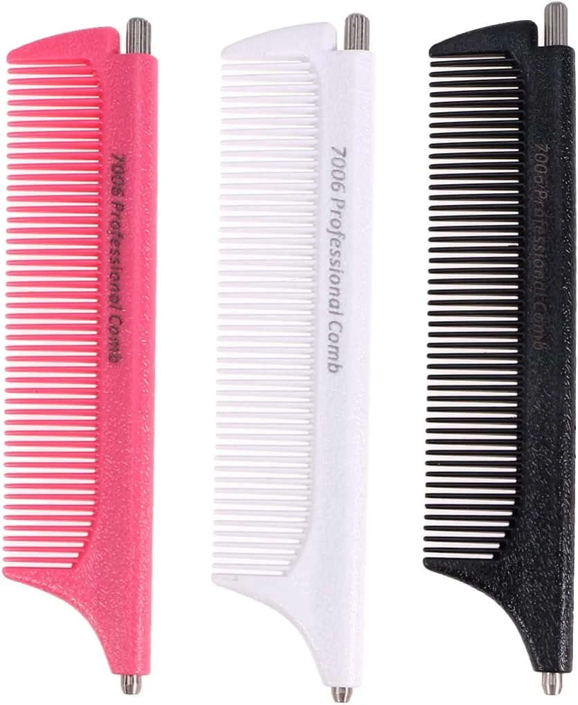 Minkissy 3 عدد شانه دم موشی، شانه دم موشی سوزنی فولادی، شانه پوش دهنده مقاوم در برابر حرارت فیبر کربن، شانه دم باریک جمع شونده برای آرایشگر سالن، سفید، مشکی، قرمز