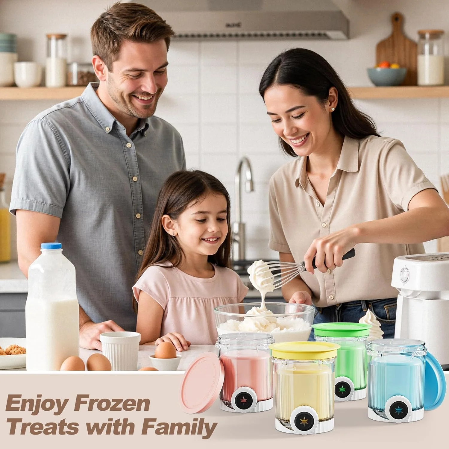 مجموعه 4 عددی پیمانه و درب پیچشی برای Ninja Creami، سازگار با سری NC700 Ninja، مناسب برای بستنی ساز CREAMi، ظروف جایگزین 473 میلی لیتری با درب، قابل شستشو در ماشین ظرفشویی و درب های رنگی