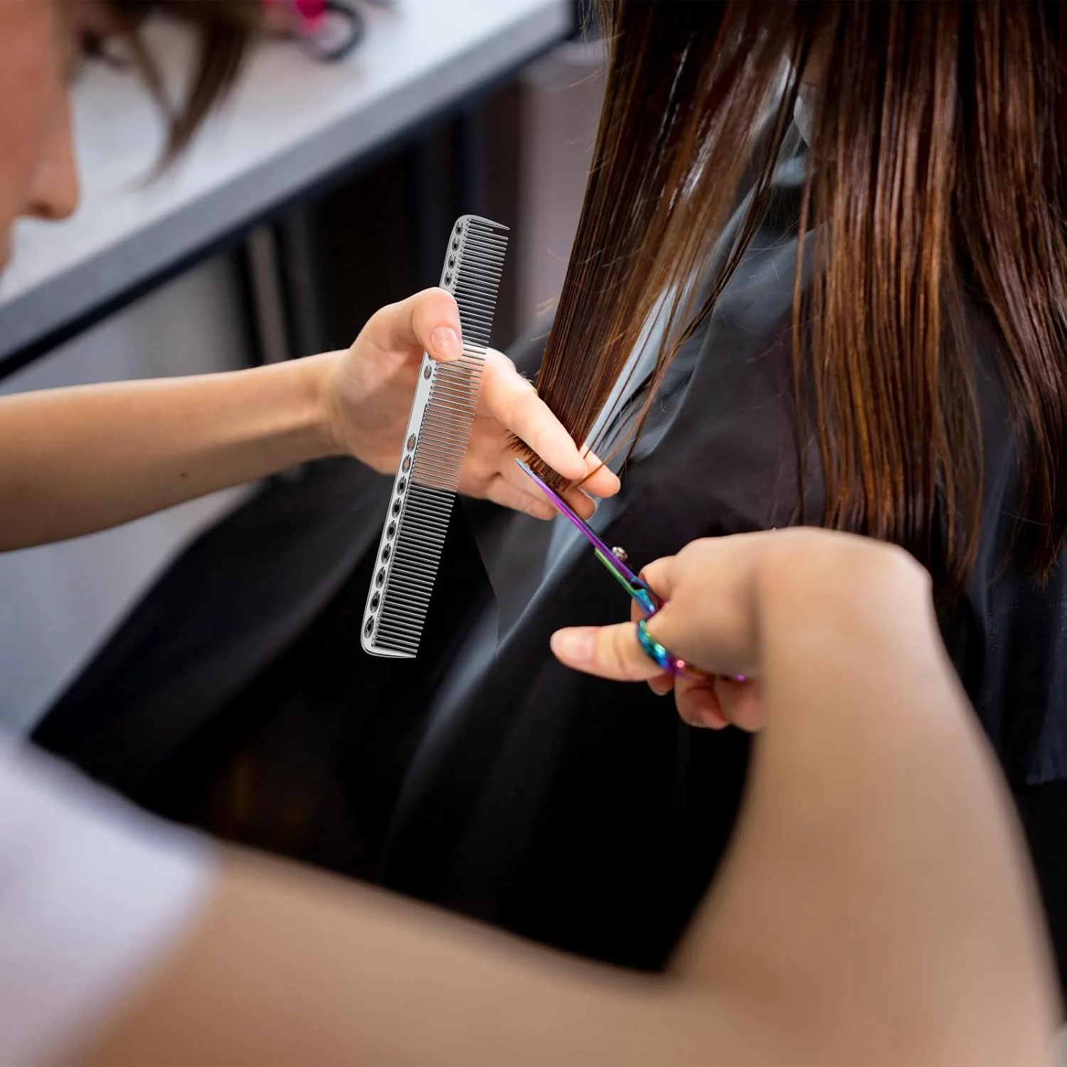 شانه مو فلزی، ست شانه حالت دهنده آلومینیومی فضایی 2 عددی، شانه دندانه ریز حرفه ای اتو مو، شانه فلزی آلیاژی برای اصلاح مو، شانه ضد الکتریسیته ساکن آرایشگری، شانه جدا کننده مو برای زنان مردان لوازم آرایشگاه