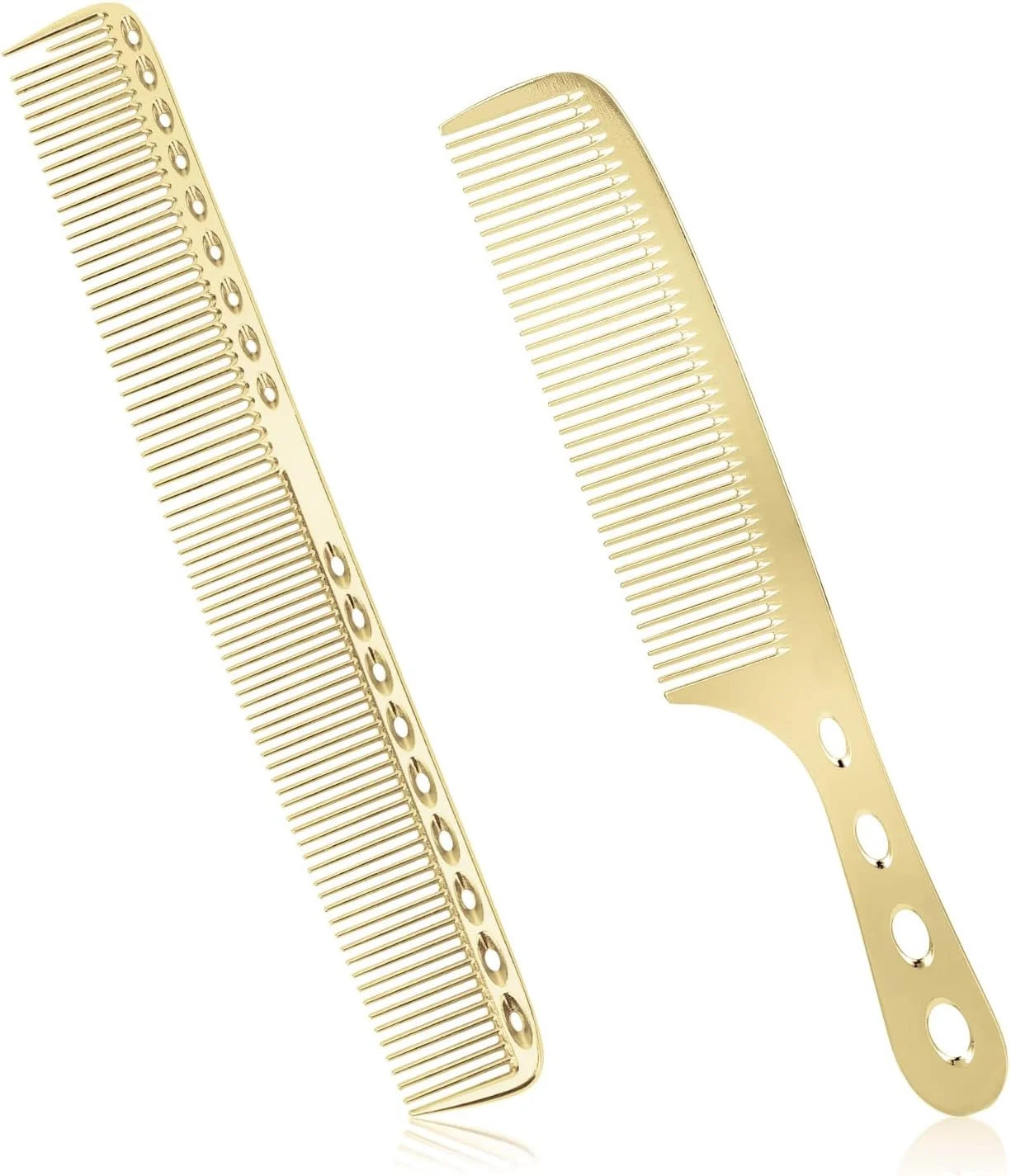 شانه مو فلزی، 2 عدد شانه آلومینیومی تخت فضایی دو طرفه، ضد الکتریسیته ساکن، مقاوم در برابر حرارت، حرفه ای، دندانه ریز، ابزار تقسیم مو برای آرایشگران، مناسب برای همه مدل ها (طلایی)