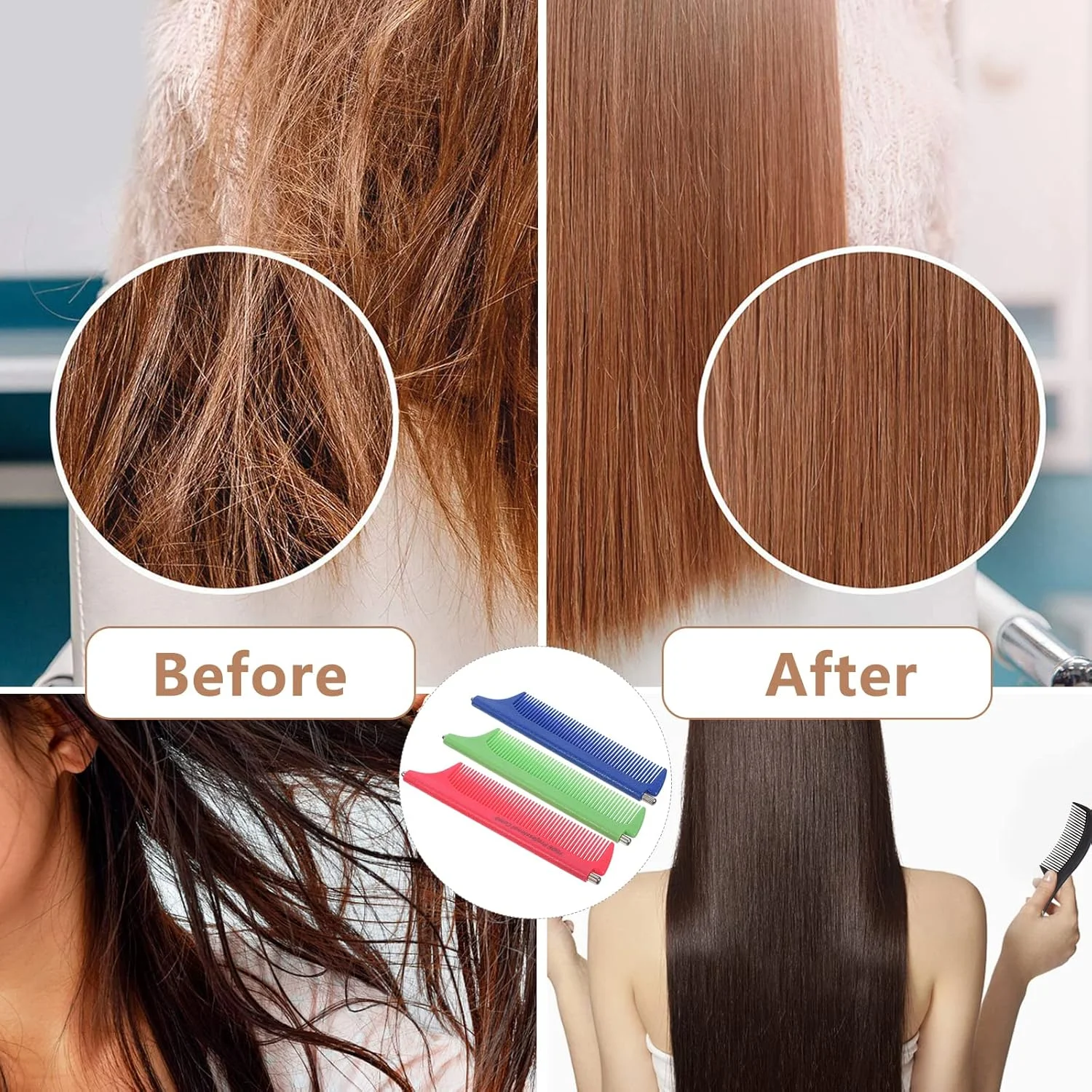 Minkissy 3 عدد شانه دم موشی، شانه دم موشی سوزنی فولادی، شانه پوش دهنده مقاوم در برابر حرارت فیبر کربن، شانه دم باریک جمع شونده برای آرایشگر سالن، سفید، مشکی، قرمز