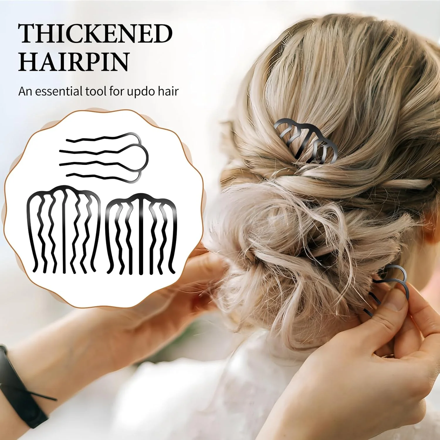 ست شانه موی فلزی، گیره چنگالی مو، شانه موی U شکل برای مدل موهای گوجه ای، ابزار حالت دهی موی زنانه (6 عدد مشکی)