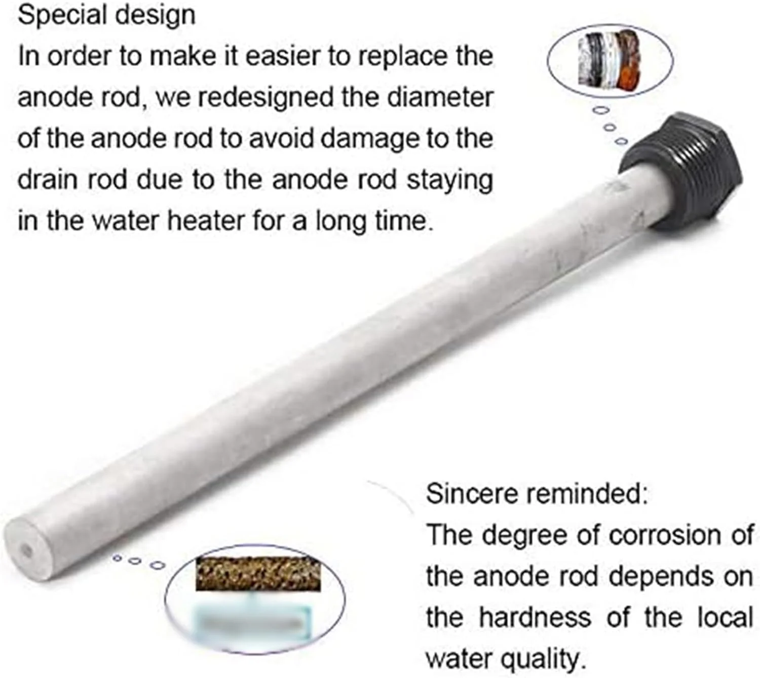 THE WHITE SHOP 2 عدد درپوش تخت مشکی 3/4NPT*18X235/410g، میله های آند آبگرمکن، میله آند برای آبگرمکن های RV، قطعه جایگزین Suburban 232767-3/4"NPT رزوه 26CM طول-منیزیم