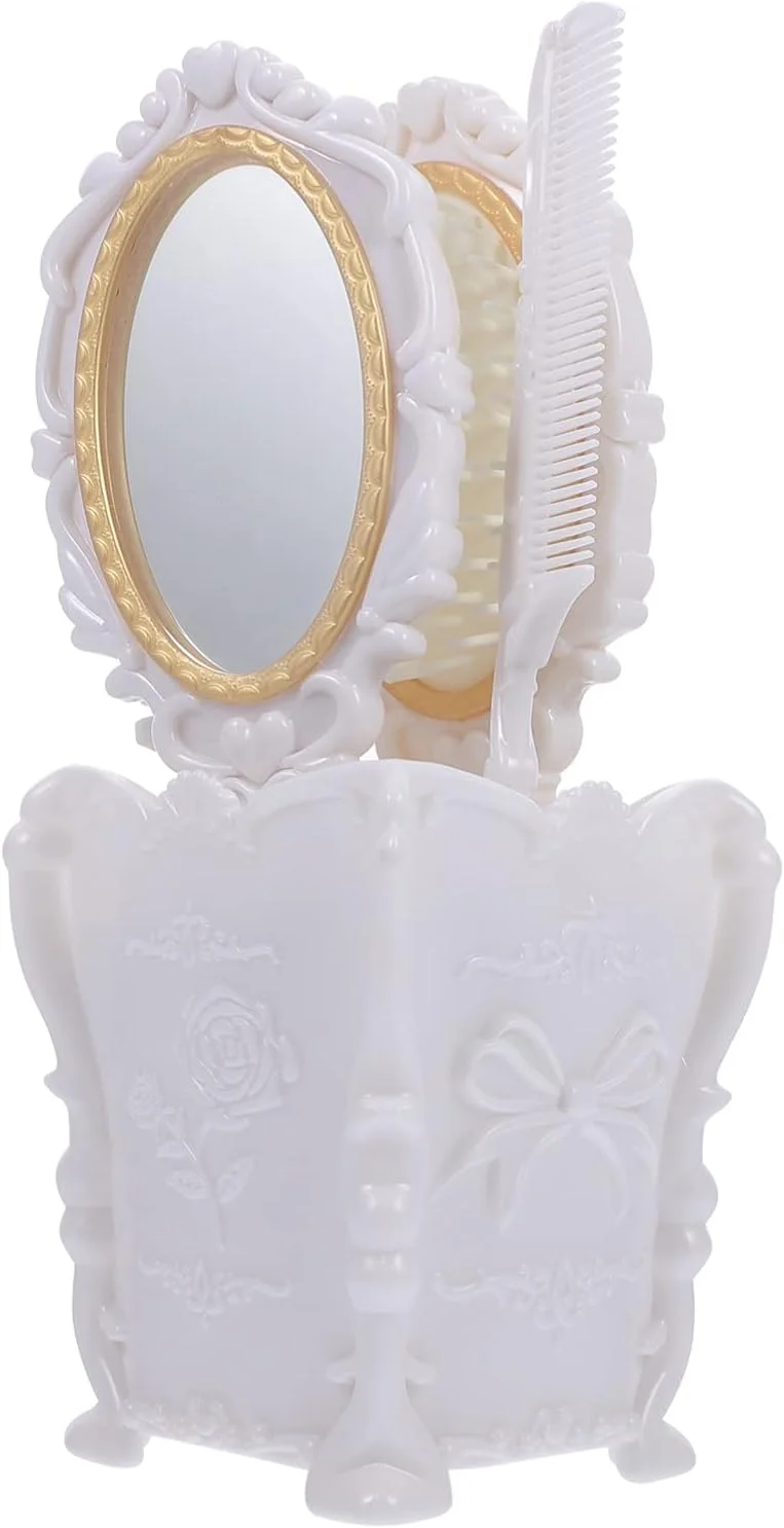 ست شانه و آینه دستی طرح قدیمی MALINK، مناسب آرایش دخترانه، شانه دندانه پهن کلاسیک، برس موی گل برجسته ضد گره خوردگی، شانه دم موشی، هدیه