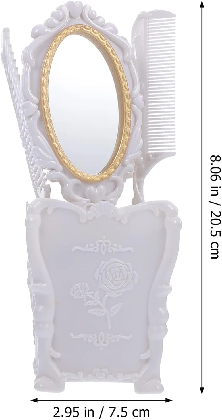 ست شانه و آینه دستی طرح قدیمی MALINK، مناسب آرایش دخترانه، شانه دندانه پهن کلاسیک، برس موی گل برجسته ضد گره خوردگی، شانه دم موشی، هدیه