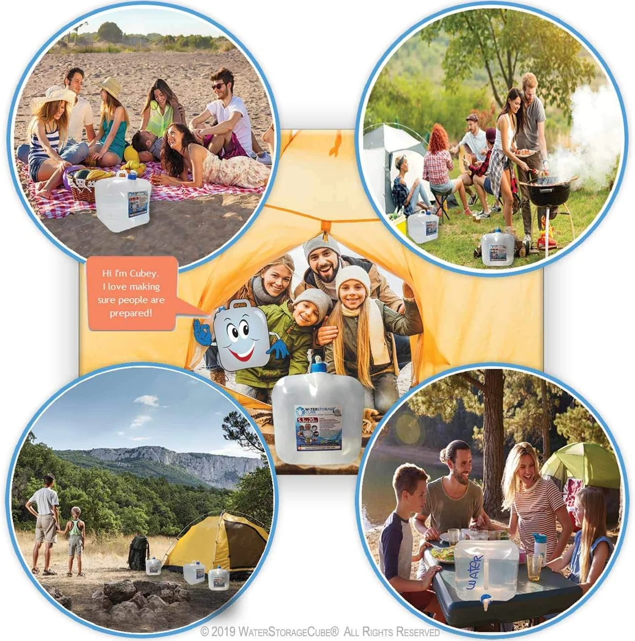 ظرف تاشو نگهداری آب WaterStorageCube بدون BPA با شیر، قمقمه حمل آب مناسب کمپینگ با گرید غذایی برای فضای باز، پیاده روی، مواقع اضطراری طوفان، کانتینر آب تاشو قابل حمل (20 لیتر)