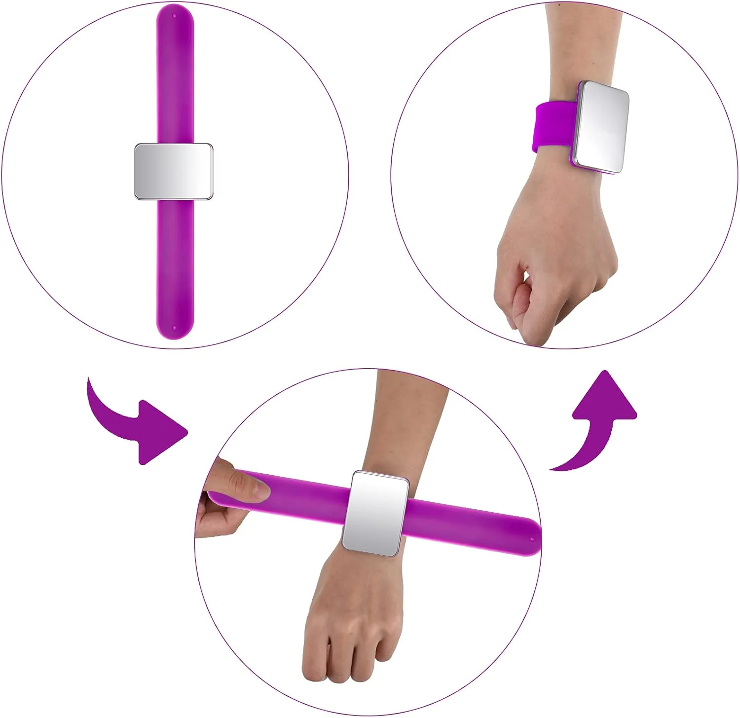 مچ بند مغناطیسی برای آرایشگر مو، نگهدارنده سنجاق مچی، مچ بند بافنده مو، بالشتک سوزن دوزی سیلیکونی ژله ای با 3 عدد شانه دم باریک و 6 عدد گیره پلاستیکی (بند مچی بنفش)