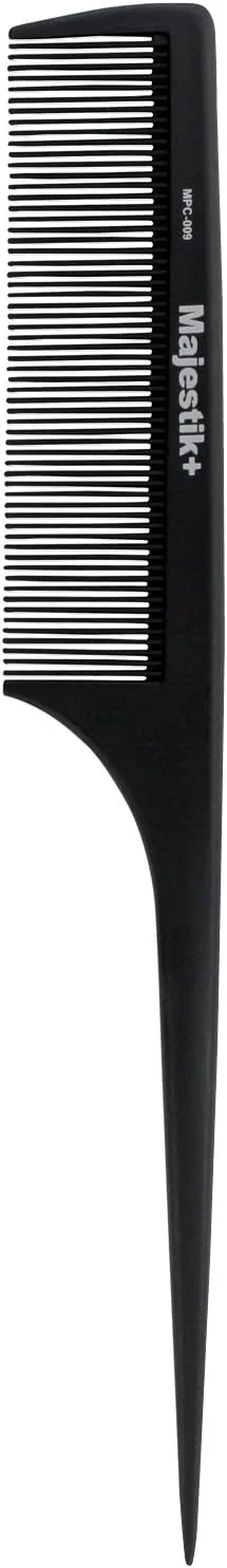 شانه دم موشی Majestik+ - شانه دم باریک حرفه ای فیبر کربنی استاندارد، ضد الکتریسیته ساکن، مقاوم در برابر حرارت، قوی و بادوام، دندانه ریز مشکی