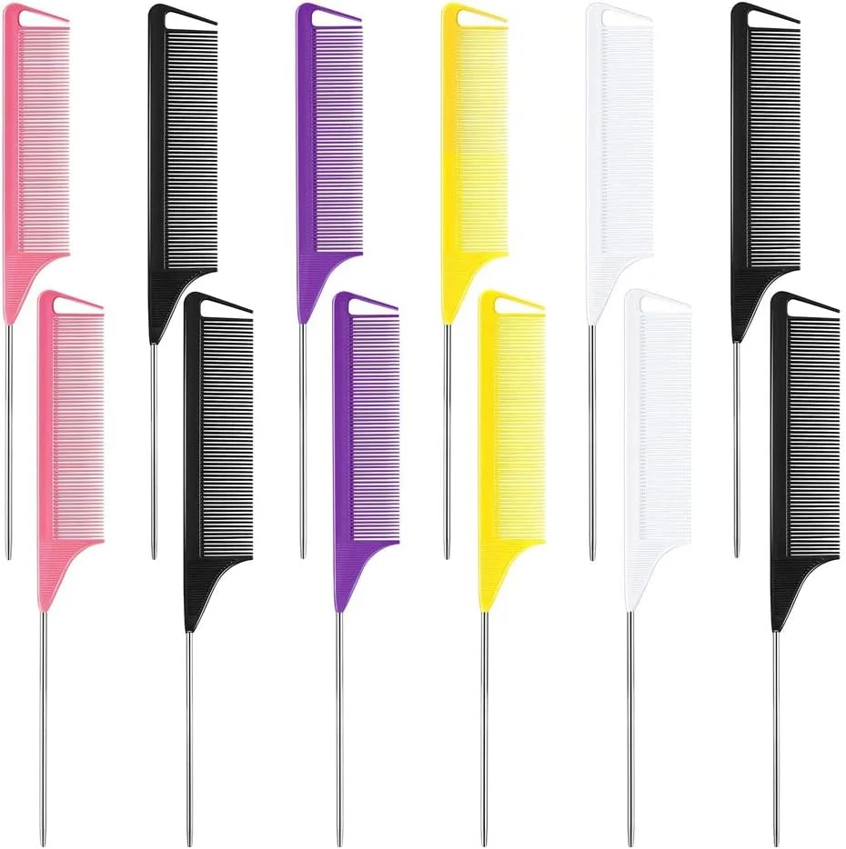 ابزار آرایش شانه های فرق بازکن مو دم باریک مقاوم در برابر حرارت مشکی برای رنگ کردن مو و پوش دادن 12 عددی