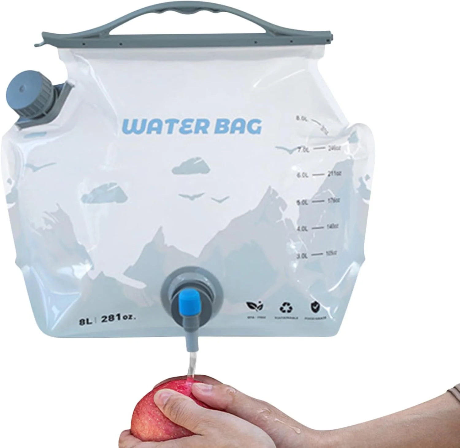 مخزن کیسه آب، ظروف آب با ظرفیت بزرگ - حمل کننده تاشو 8 لیتری ضد نشت برای پیشگیری از آتش سوزی در خانه، مسافرت با خودرو، آماده سازی، خودرو، فضای باز، باغبانی و پیاده روی