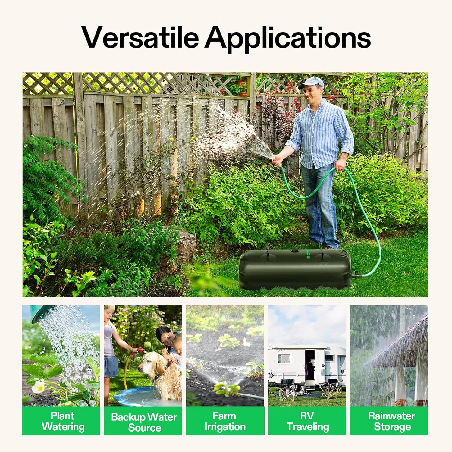 مخزن آب 240 لیتری VIVOSUN، کیسه ذخیره آب تاشو و قابل حمل برای RV، کمپینگ، آبیاری باغ، آبیاری کشاورزی، مقاومت در برابر خشکی، آتش نشانی