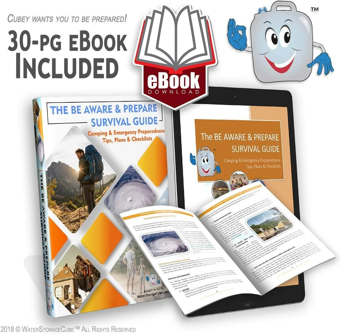 ظرف تاشو نگهداری آب WaterStorageCube بدون BPA با شیر، قمقمه حمل آب مناسب کمپینگ با گرید غذایی برای فضای باز، پیاده روی، مواقع اضطراری طوفان، کانتینر آب تاشو قابل حمل (20 لیتر)