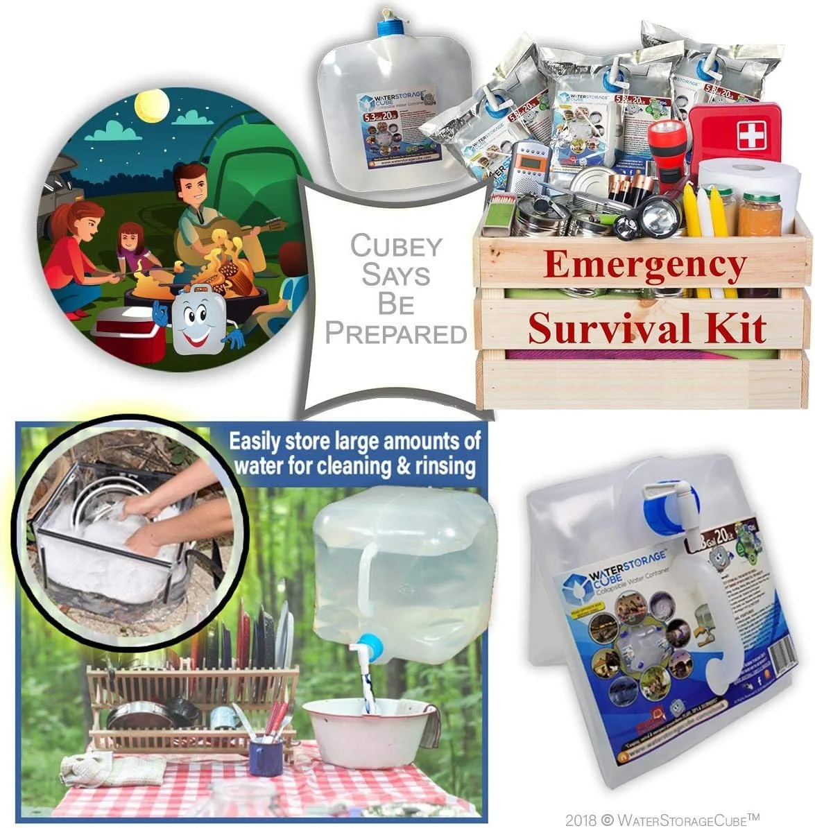 ظرف تاشو نگهداری آب WaterStorageCube بدون BPA با شیر، قمقمه حمل آب مناسب کمپینگ با گرید غذایی برای فضای باز، پیاده روی، مواقع اضطراری طوفان، کانتینر آب تاشو قابل حمل (20 لیتر)