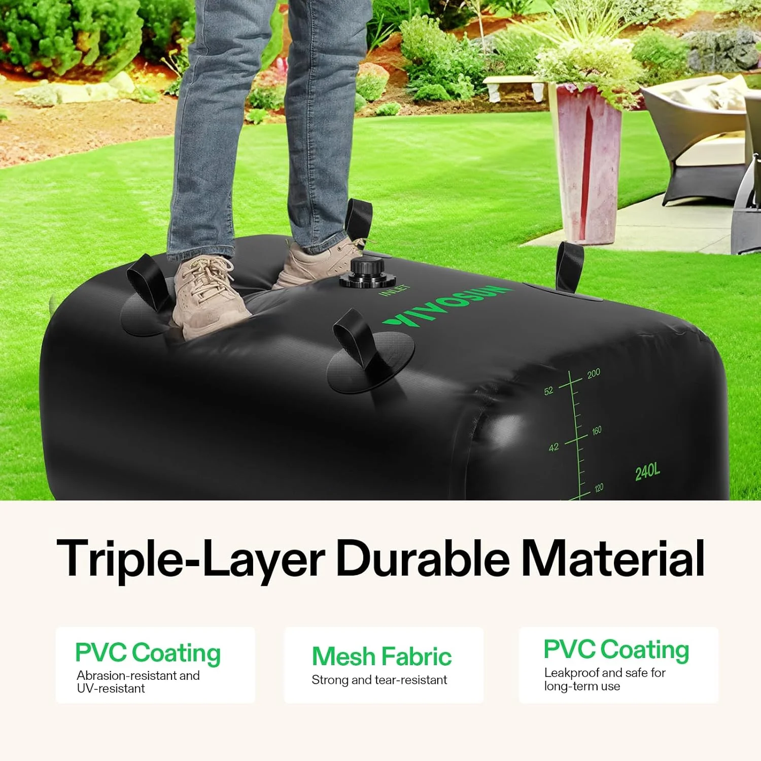 مخزن آب 240 لیتری VIVOSUN، کیسه ذخیره آب تاشو و قابل حمل برای RV، کمپینگ، آبیاری باغ، آبیاری کشاورزی، مقاومت در برابر خشکی، آتش نشانی