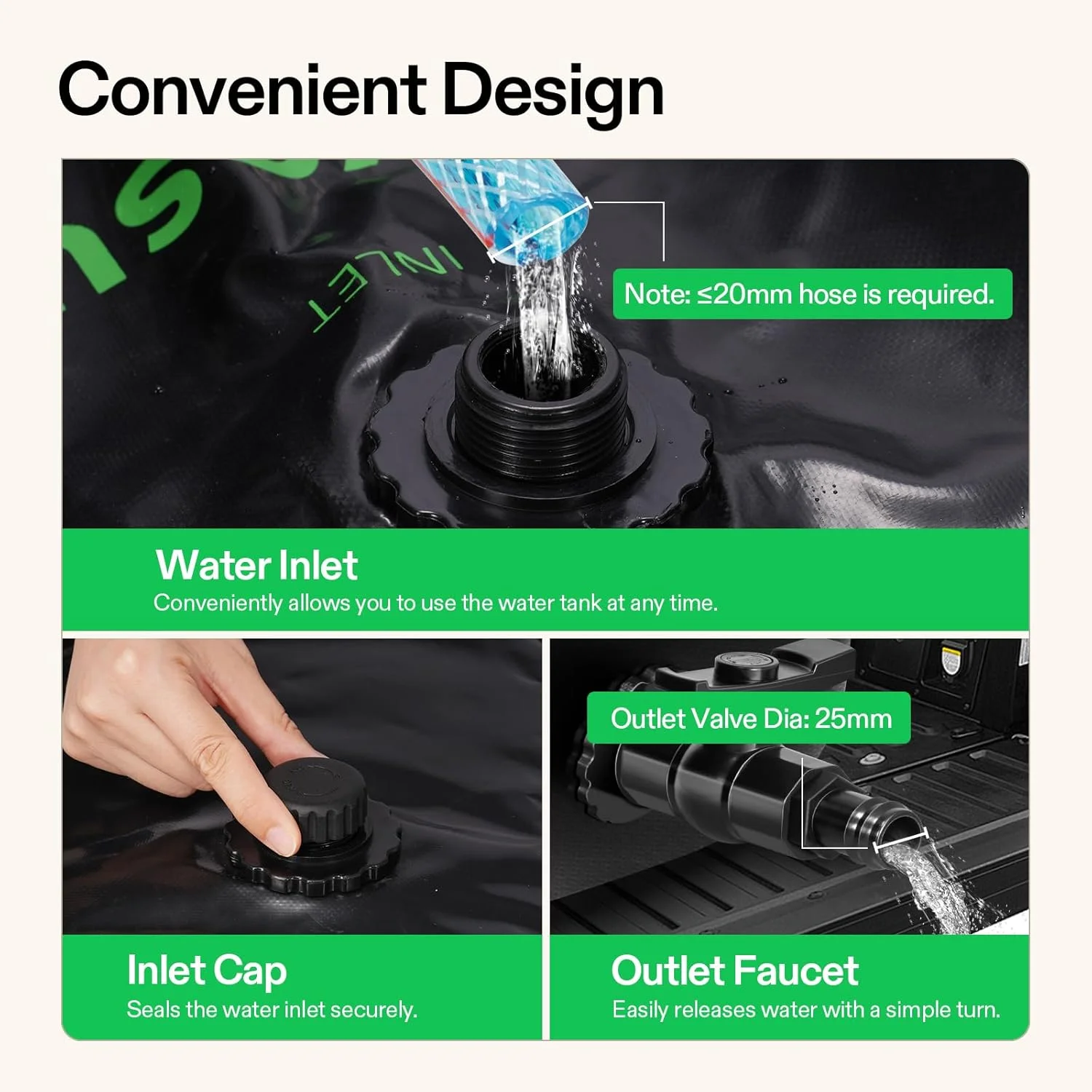 مخزن آب 240 لیتری VIVOSUN، کیسه ذخیره آب تاشو و قابل حمل برای RV، کمپینگ، آبیاری باغ، آبیاری کشاورزی، مقاومت در برابر خشکی، آتش نشانی