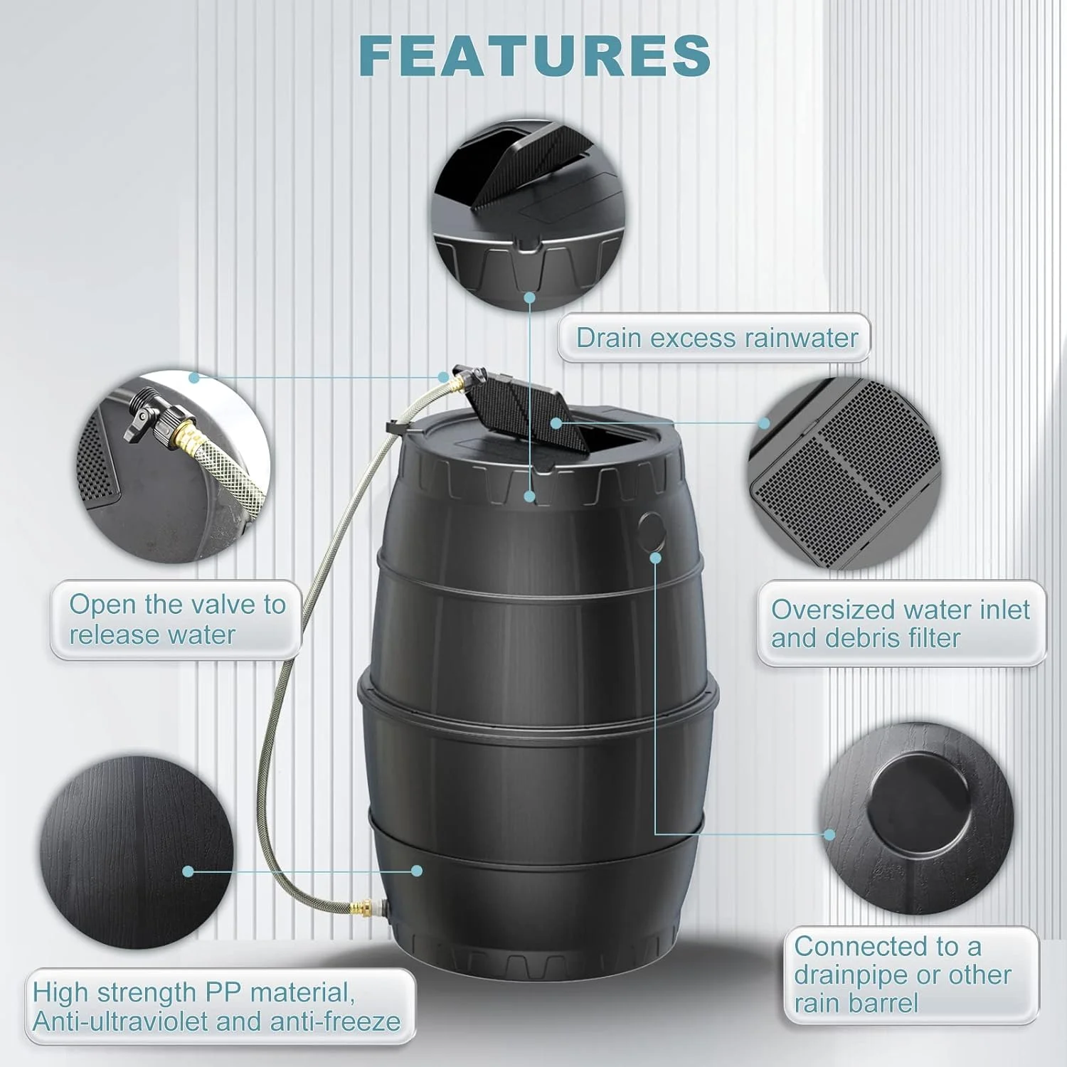مخزن جمع آوری آب باران SQUEEZE master با ظرفیت 50 گالن - بدون BPA، مناسب برای جمع آوری آب باران در خانه به همراه منحرف کننده آب و شلنگ خروجی - طراحی تخت در پشت، مناسب برای ذخیره سازی آب در باغ ها و گیاهان مخزن جمع آوری آب باران SQUEEZE master با ظرفیت 50 گالن - بدون BPA، مناسب برای جمع آوری آب باران در خانه به همراه منحرف کننده آب و شلنگ خروجی - طراحی تخت در پشت، مناسب برای ذخیره سازی آب در باغ ها و گیاهان