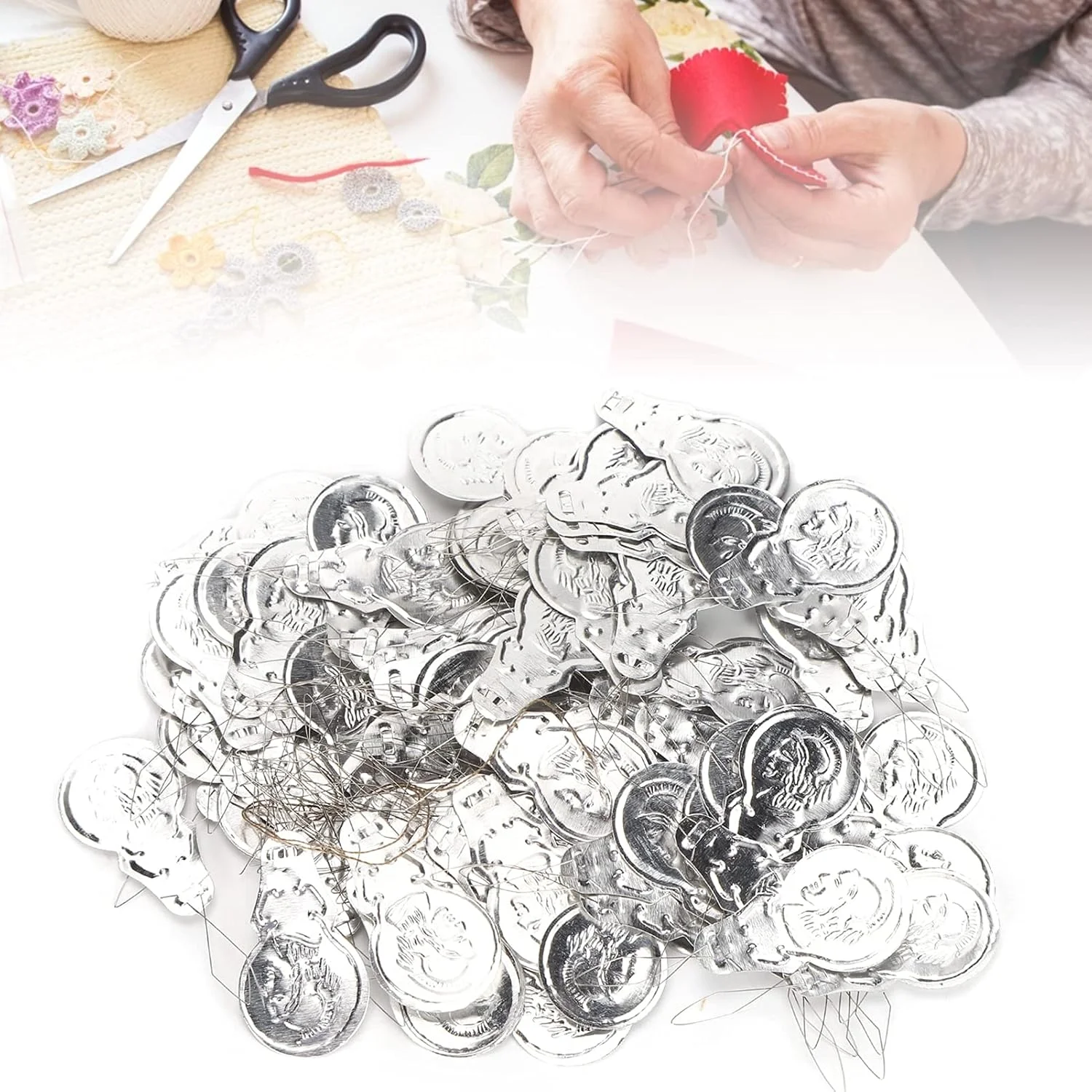 حلقه سیمی، سوزن نخ‌کننده برای وارد کردن کوک، آلومینیوم قوی DIY با جعبه پلاستیکی برای نگهداری، سوزن راهنما برای نخ کردن مهره‌ها برای ساخت جواهرات