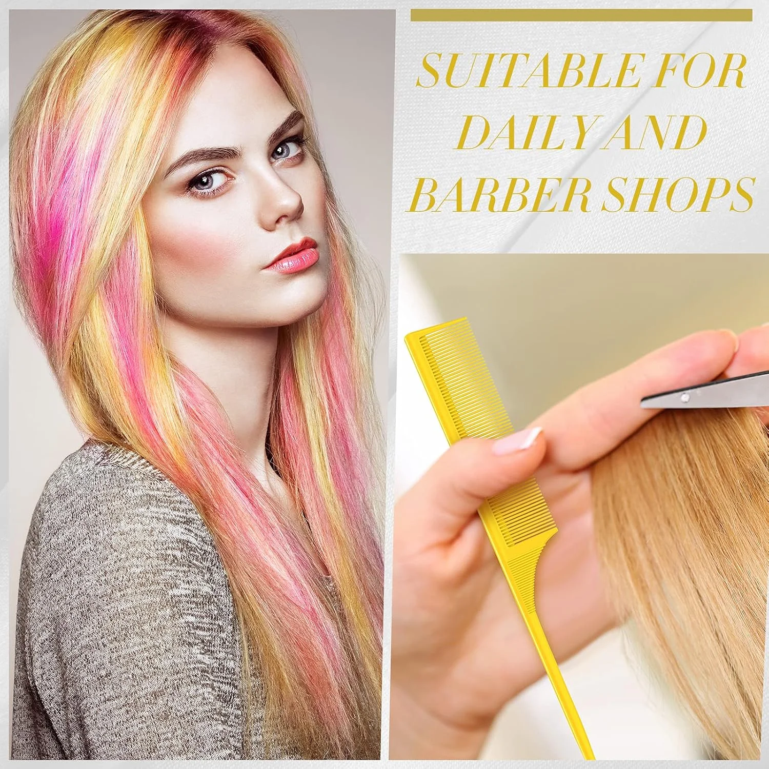 شانه دم موشی دندانه ریز Leinuosen، 2 عدد، شانه حالت دهنده فیبر کربنی، ضد الکتریسیته ساکن، مقاوم در برابر حرارت، مناسب برای حجم دادن به مو، حالت دادن شبانه، مردانه و زنانه (زرد)