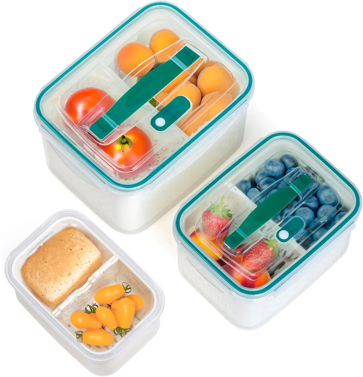 ظروف نگهداری مواد غذایی تازه برای یخچال، نگهداری میوه و سبزیجات، نگهدارنده سیلیکونی با درب و صافی، مواد غذایی را برای مدت طولانی تری تازه نگه می دارد، نگهداری بدون BPA برای میوه ها، سبزیجات و گوشت ها