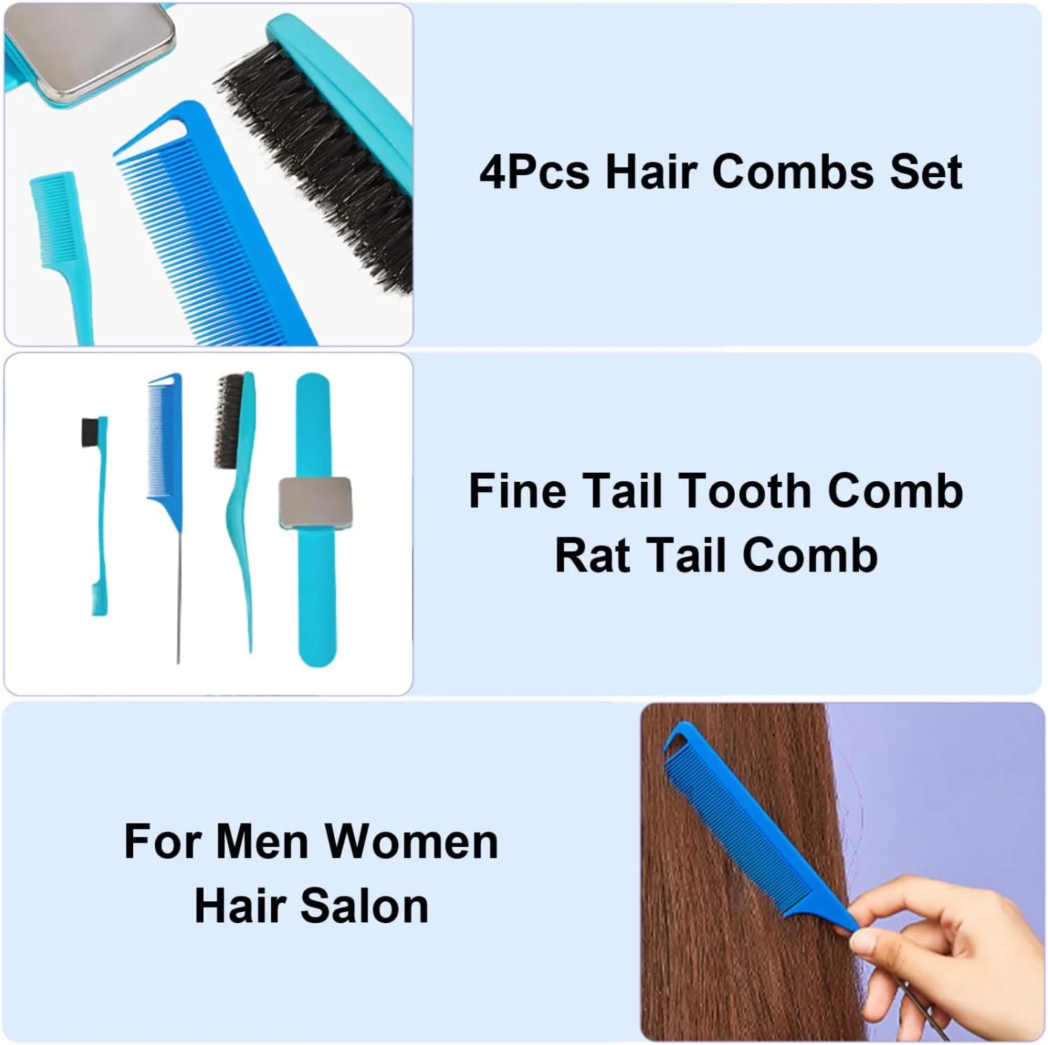 مجموعه شانه مو لابیموس 4 عددی شامل شانه دندانه ریز، شانه دم موشی، شانه برش مو، برس کنترل لبه دو طرفه ضد الکتریسیته ساکن برای آرایشگاه های مردانه و زنانه