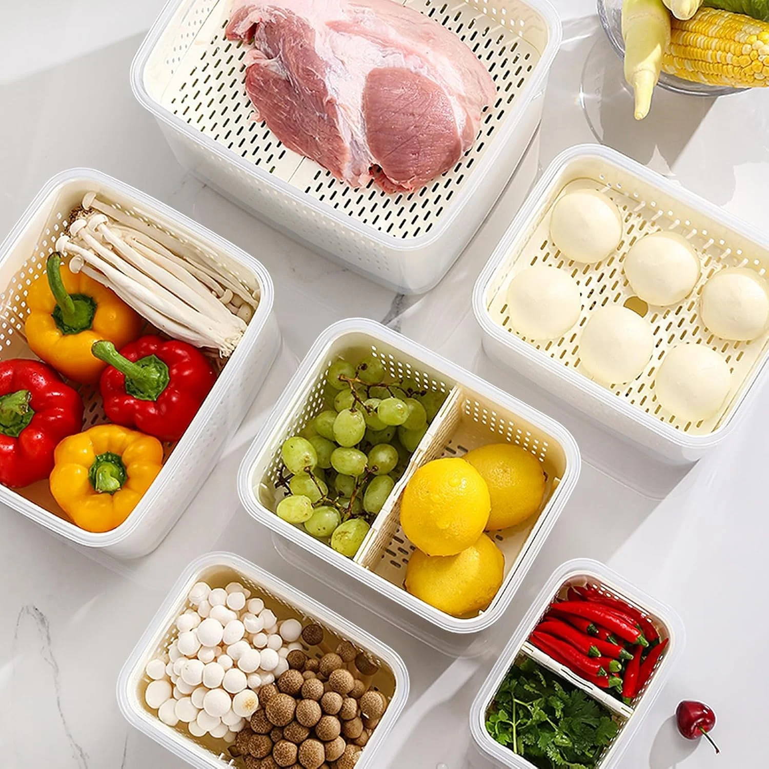 ظروف نگهداری مواد غذایی تازه برای یخچال، نگهداری میوه و سبزیجات، نگهدارنده سیلیکونی با درب و صافی، مواد غذایی را برای مدت طولانی تری تازه نگه می دارد، نگهداری بدون BPA برای میوه ها، سبزیجات و گوشت ها