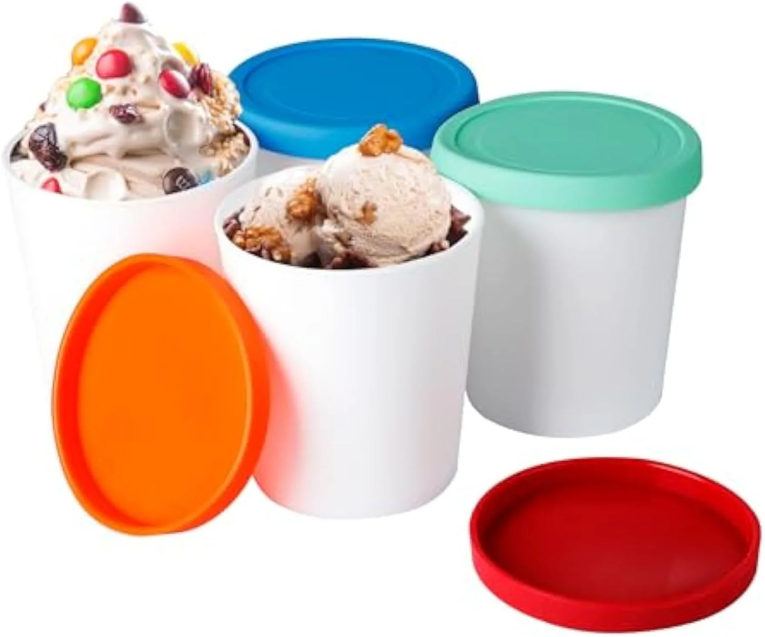 ست 4 عددی ظروف بستنی، ظروف نگهداری 1 لیتری فریزر، ظروف نگهداری بستنی قابل استفاده مجدد برای فریزر، ظروف بستنی بدون نشتی با درب سیلیکونی، برای سوربت خانگی، ماست یخ زده یا ژلاتو