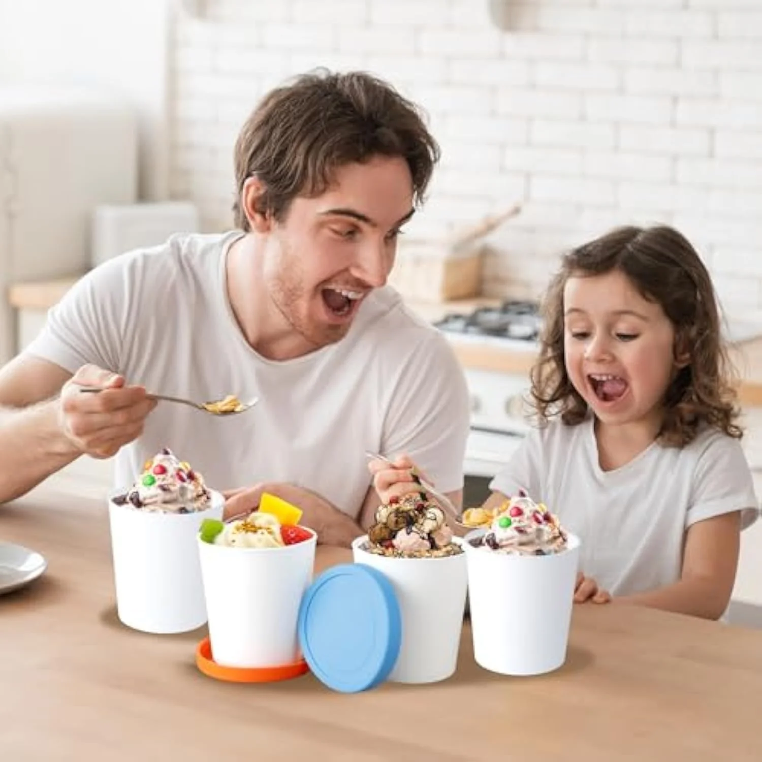 ست 4 عددی ظروف بستنی، ظروف نگهداری 1 لیتری فریزر، ظروف نگهداری بستنی قابل استفاده مجدد برای فریزر، ظروف بستنی بدون نشتی با درب سیلیکونی، برای سوربت خانگی، ماست یخ زده یا ژلاتو