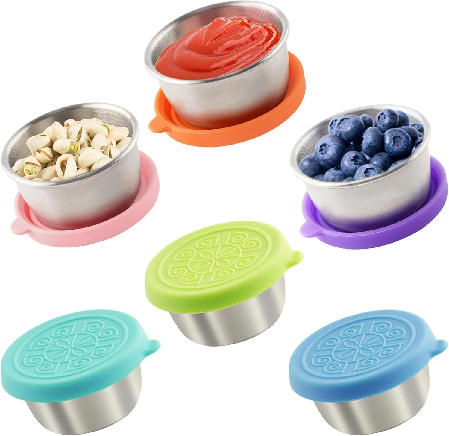 ظروف سس سالاد درب دار 6 عددی 47 میلی لیتری، ظروف کوچک استیل ضد زنگ قابل استفاده مجدد و ضد نشت برای جعبه ناهار، ظروف سس، پیک نیک، آماده سازی غذا برای سفر و نگهداری در آشپزخانه.