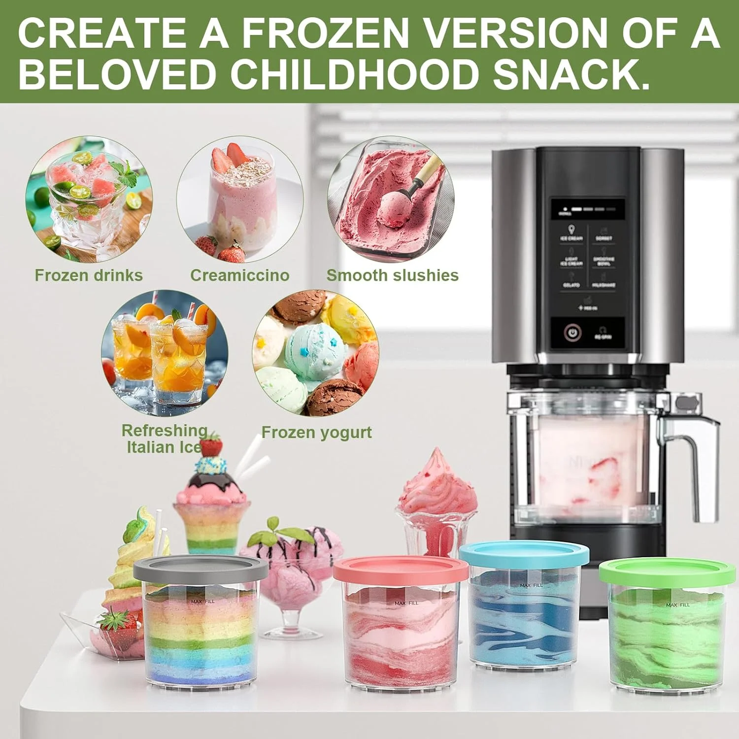 ظروف جایگزین برای پینت های Ninja Creami به همراه درب - بسته 4 عددی، ظروف 16 اونسی بستنی خامه ای، فنجان، شیشه، ست قوطی سازگار با دستگاه بستنی ساز سری NC299AMZ و NC300s - بسته 4 عددی صورتی خاکستری آبی ظروف جایگزین برای پینت های Ninja Creami به همراه درب - بسته 4 عددی، ظروف 16 اونسی بستنی خامه ای، فنجان، شیشه، ست قوطی سازگار با دستگاه بستنی ساز سری NC299AMZ و NC300s - بسته 4 عددی صورتی خاکستری آبی