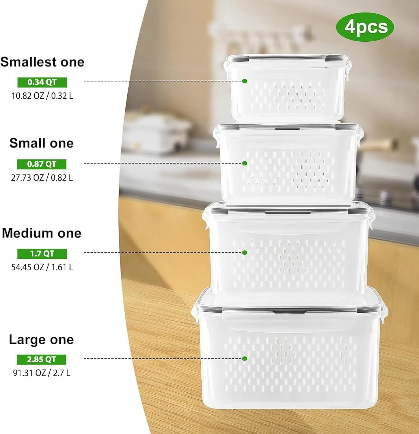 ست 4 عددی ظروف نگهداری میوه برای یخچال با آبکش جداشدنی، ظرف نگهداری مواد غذایی درب دار، ظرف محافظ مواد غذایی قابل شستشو در ماشین ظرفشویی برای یخچال، میوه و سبزیجات توت را برای مدت طولانی تری تازه نگه دارید ست 4 عددی ظروف نگهداری میوه برای یخچال با آبکش جداشدنی، ظرف نگهداری مواد غذایی درب دار، ظرف محافظ مواد غذایی قابل شستشو در ماشین ظرفشویی برای یخچال، میوه و سبزیجات توت را برای مدت طولانی تری تازه نگه دارید