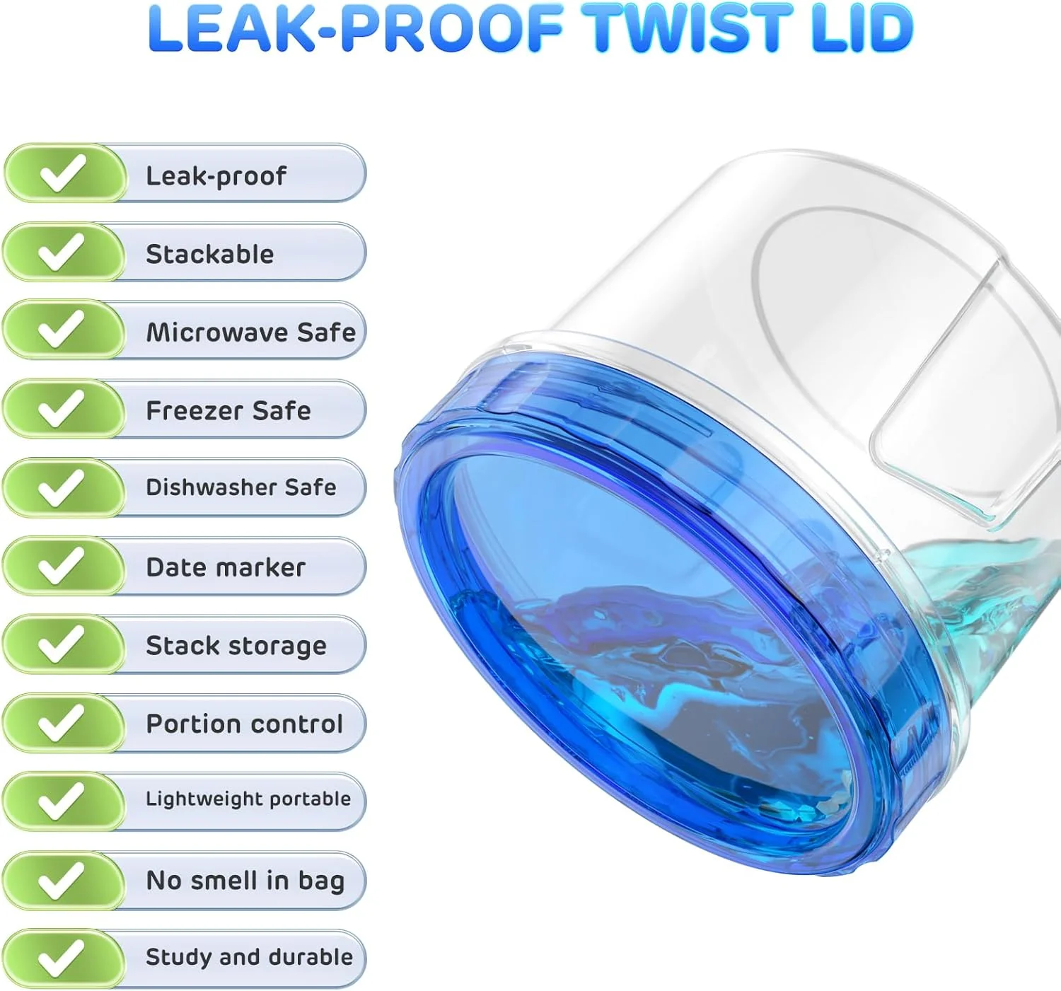 ظروف فریزری، ظروف نگهداری مواد غذایی پلاستیکی درب دار با درب های پیچی برای سوپ و غذا، بدون BPA، قابل چیدن، ضد نشت، قابل استفاده در مایکروویو/ماشین ظرفشویی، بسته 6 عددی