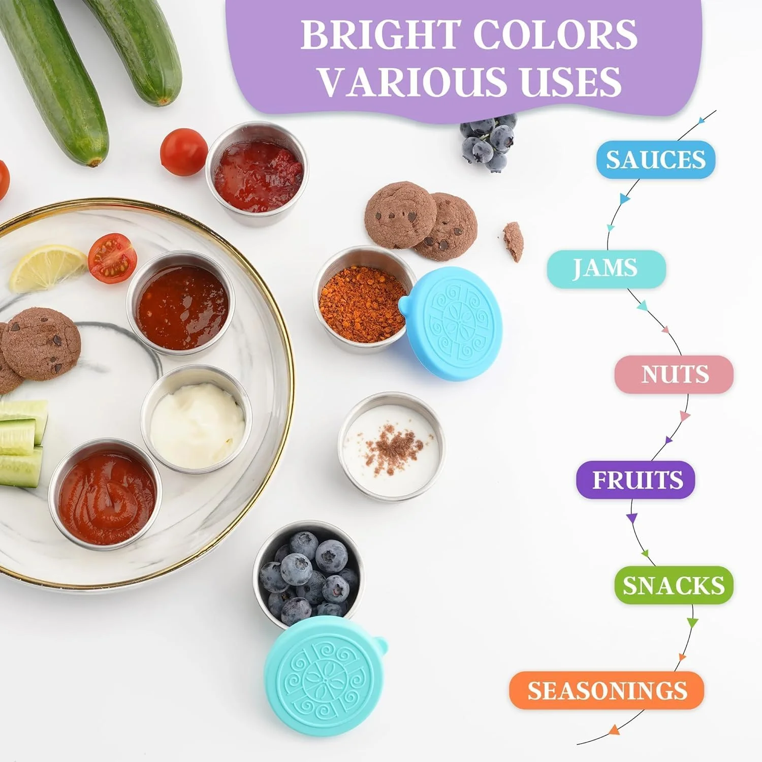 ظروف سس سالاد درب دار 6 عددی 47 میلی لیتری، ظروف کوچک استیل ضد زنگ قابل استفاده مجدد و ضد نشت برای جعبه ناهار، ظروف سس، پیک نیک، آماده سازی غذا برای سفر و نگهداری در آشپزخانه.