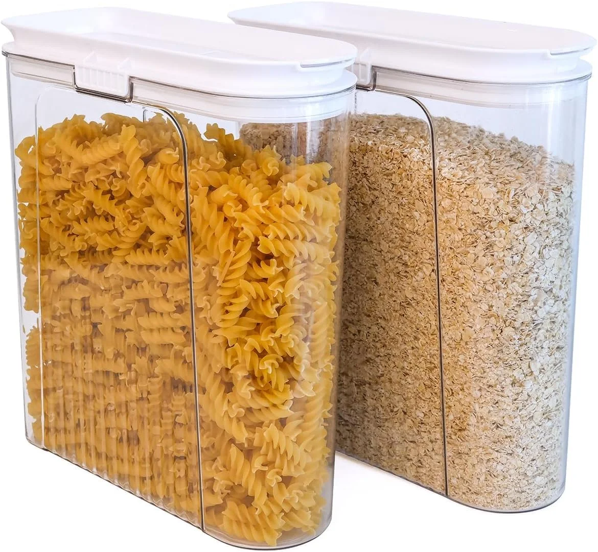 ظروف نگهداری غلات درب دار با خروجی آسان ریزش، PET شفاف بدون BPA، مناسب برای غلات، برنج، آرد و شکر، ظروف نگهداری مواد غذایی قابل چیدن برای صرفه جویی در فضا، سازمان دهنده آشپزخانه با شستشوی آسان (2 عدد) ظروف نگهداری غلات درب دار با خروجی آسان ریزش، PET شفاف بدون BPA، مناسب برای غلات، برنج، آرد و شکر، ظروف نگهداری مواد غذایی قابل چیدن برای صرفه جویی در فضا، سازمان دهنده آشپزخانه با شستشوی آسان (2 عدد)