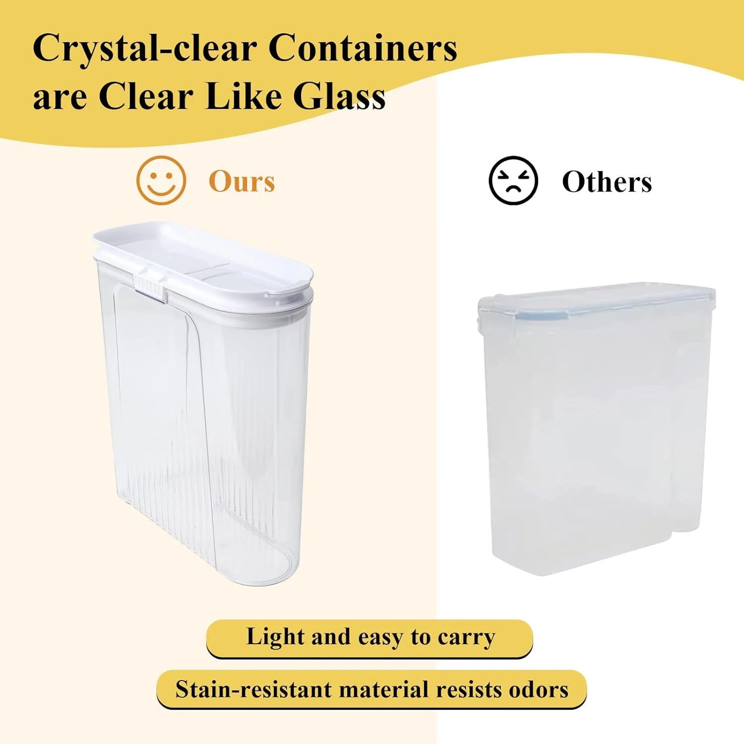 ظروف نگهداری غلات درب دار با خروجی آسان ریزش، PET شفاف بدون BPA، مناسب برای غلات، برنج، آرد و شکر، ظروف نگهداری مواد غذایی قابل چیدن برای صرفه جویی در فضا، سازمان دهنده آشپزخانه با شستشوی آسان (2 عدد)