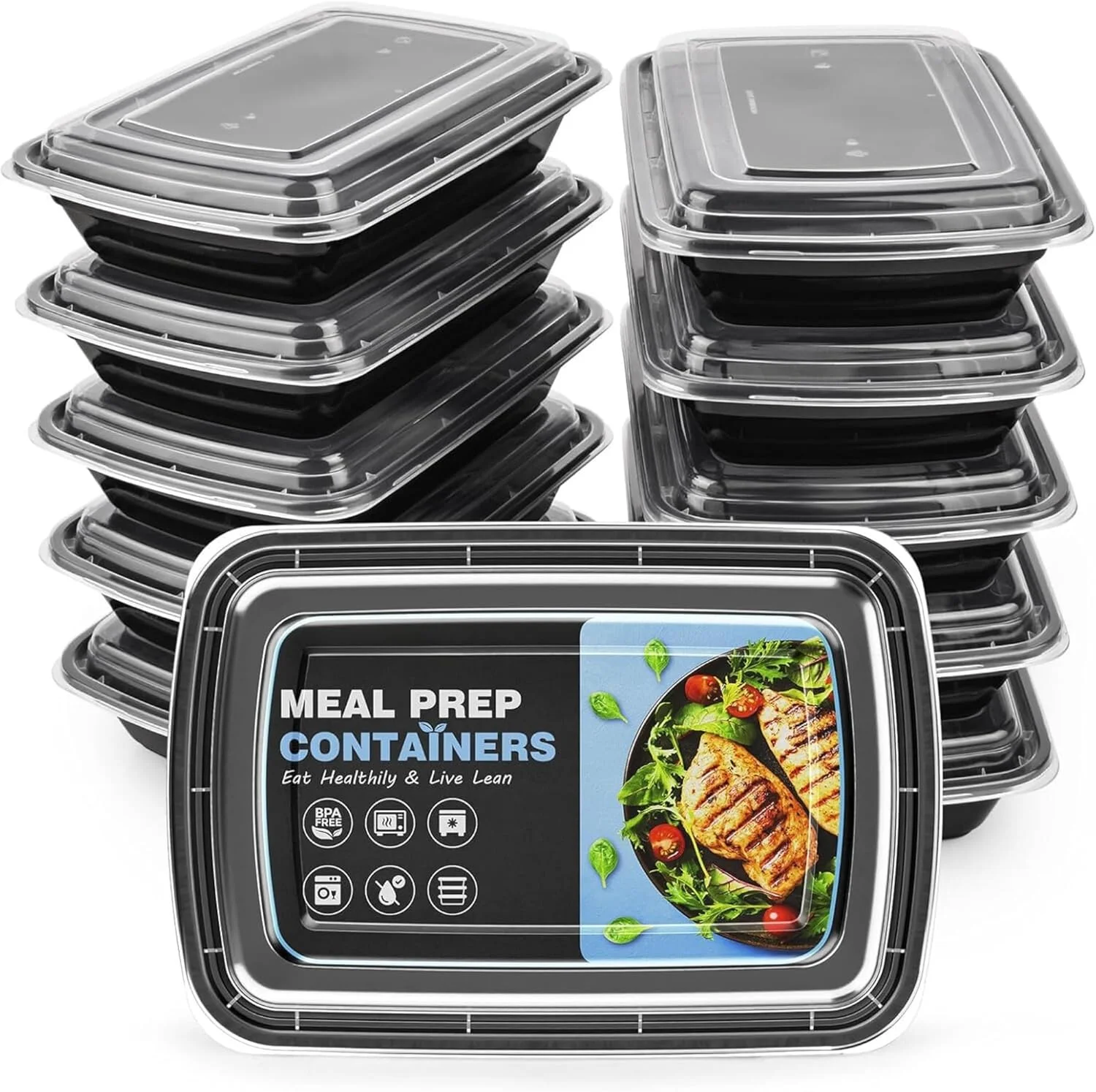 ظروف آماده سازی غذا الفخامه 700 میلی لیتری [12 عدد] تک قسمتی با درب، ظروف نگهداری غذا، جعبه بنتو، بدون BPA، قابل چیدن، قابل استفاده در مایکروویو/ماشین ظرفشویی/فریزر - بسته 12 عددی