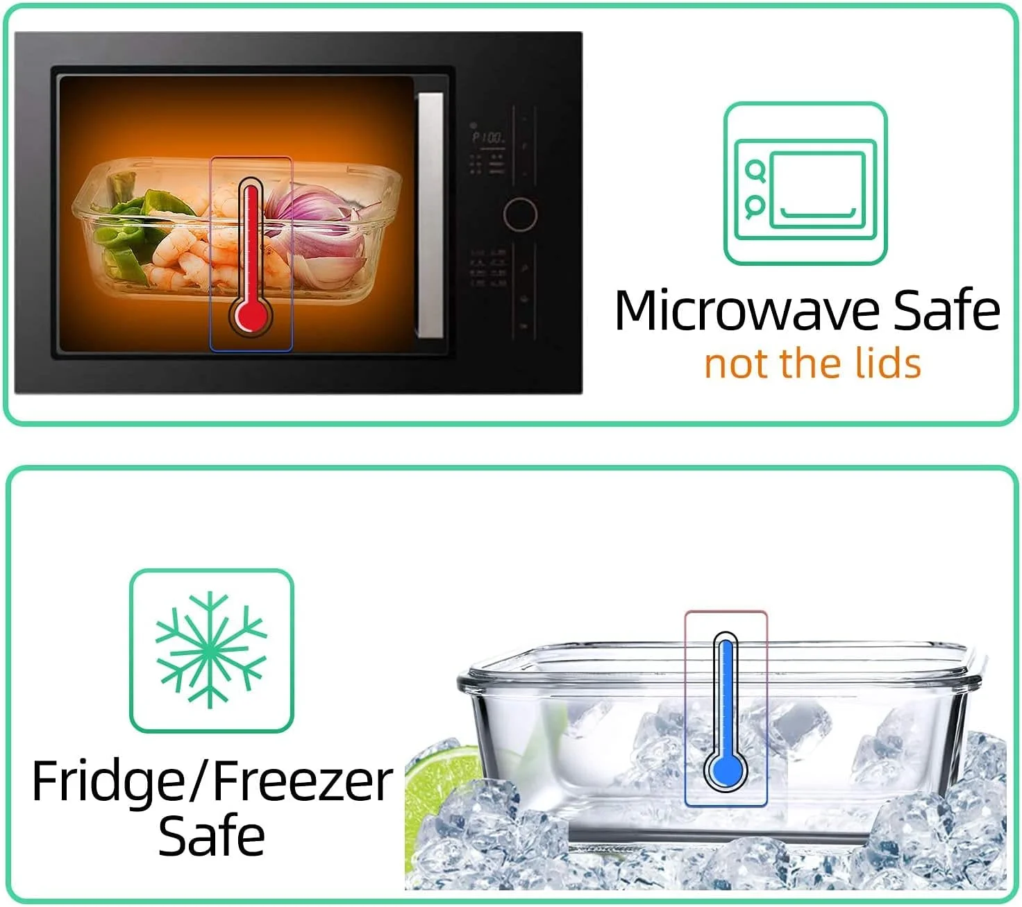 ظروف شیشه ای با درب های قفل دار بدون BPA، ظروف نگهداری مواد غذایی 100% ضد نشت، ظروف نگهداری فریزر با درب های محکم، ظروف نگهداری مواد غذایی شیشه ای (مجموعه 6 عددی)