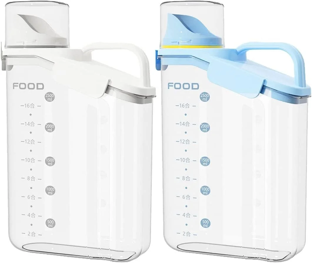 ست 3 تکه ظروف نگهداری غلات پریمیفای | ظرف نگهداری مواد غذایی با کیفیت عالی و ظرفیت 2.8 لیتر / 2.8 کیلوگرم | سطل/دیسپنسر نگهداری برنج پلاستیکی بدون BPA + پیمانه اندازه گیری و دهانه خروجی