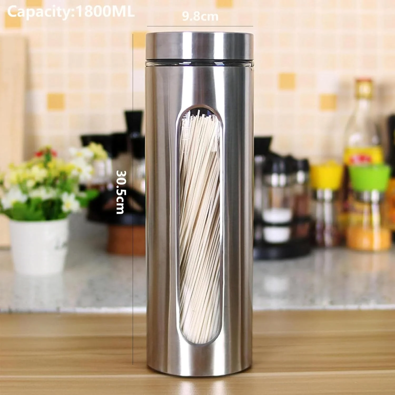 ست ظروف نگهداری مواد غذایی OYDAS، 4 عددی، ظرفیت بزرگ 1800 میلی لیتر، سازمان دهنده انبار، شیشه نگهداری استیل ضد زنگ برای غلات، قهوه، برنج، آرد و جو دوسر، شکر، ضد رطوبت (4 عدد - 1800 میلی لیتر)