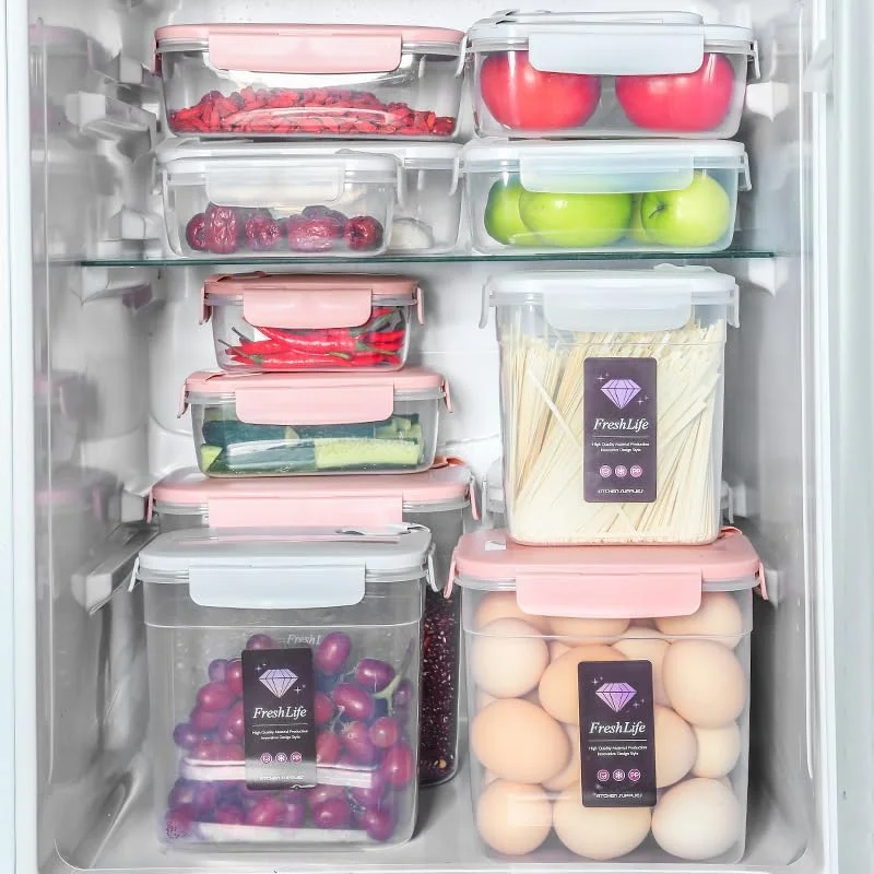 ست ظروف نگهداری مواد غذایی، ظروف سازماندهی آشپزخانه درب دار و هواگیر، بدون BPA، جعبه های پلاستیکی قابل چیدن برای نگهداری مواد غذایی در یخچال، بسته 3 عددی