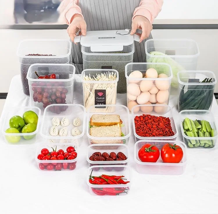ست ظروف نگهداری مواد غذایی، ظروف سازماندهی آشپزخانه درب دار و هواگیر، بدون BPA، جعبه های پلاستیکی قابل چیدن برای نگهداری مواد غذایی در یخچال، بسته 3 عددی