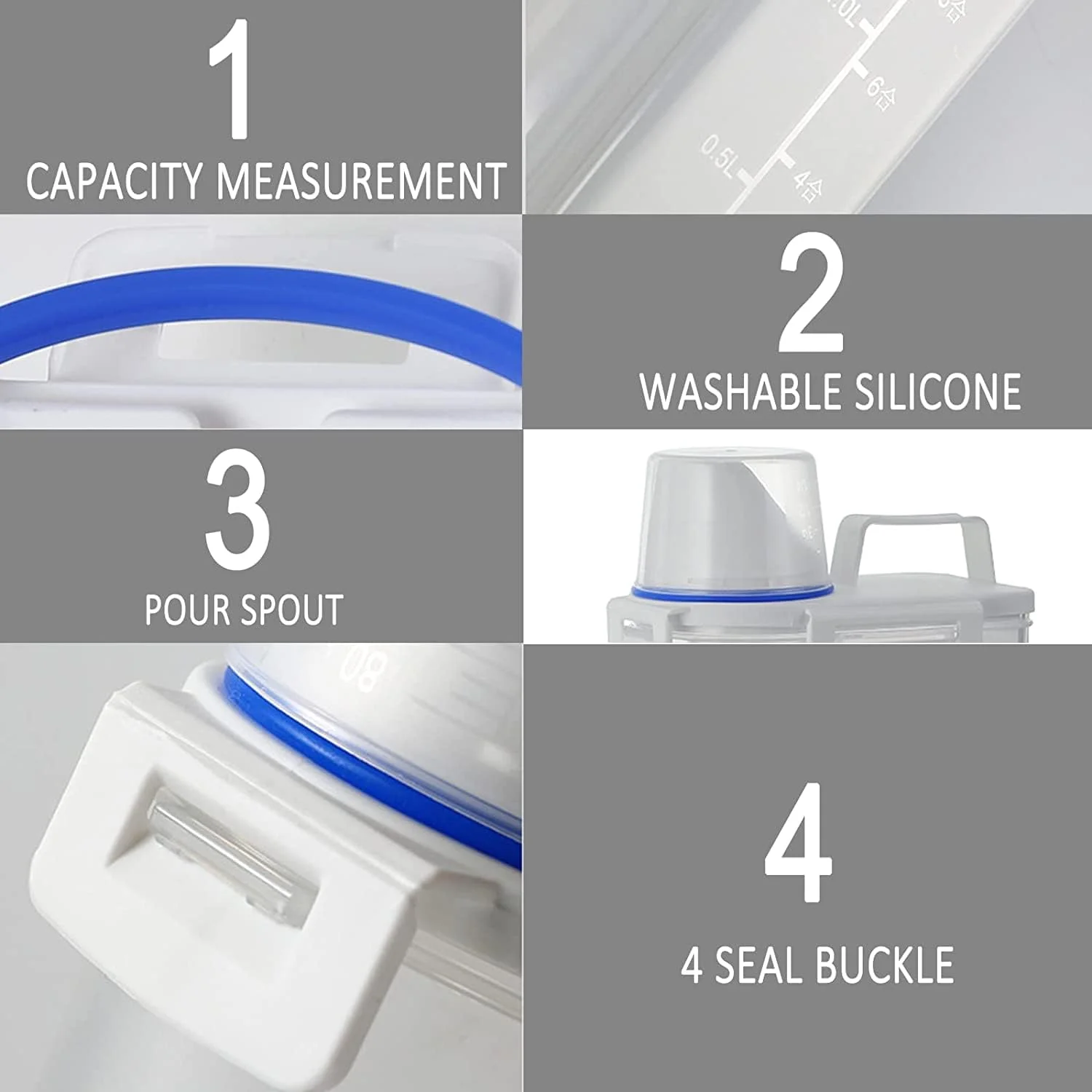 ست ظروف نگهداری غلات پریمیفای 2 عددی | ظرف نگهداری مواد غذایی 2.5 لیتری / 2 کیلوگرمی با درب محکم | سطل/دیسپنسر نگهداری برنج پلاستیکی بدون BPA + پیمانه اندازه گیری و دهانه خروجی