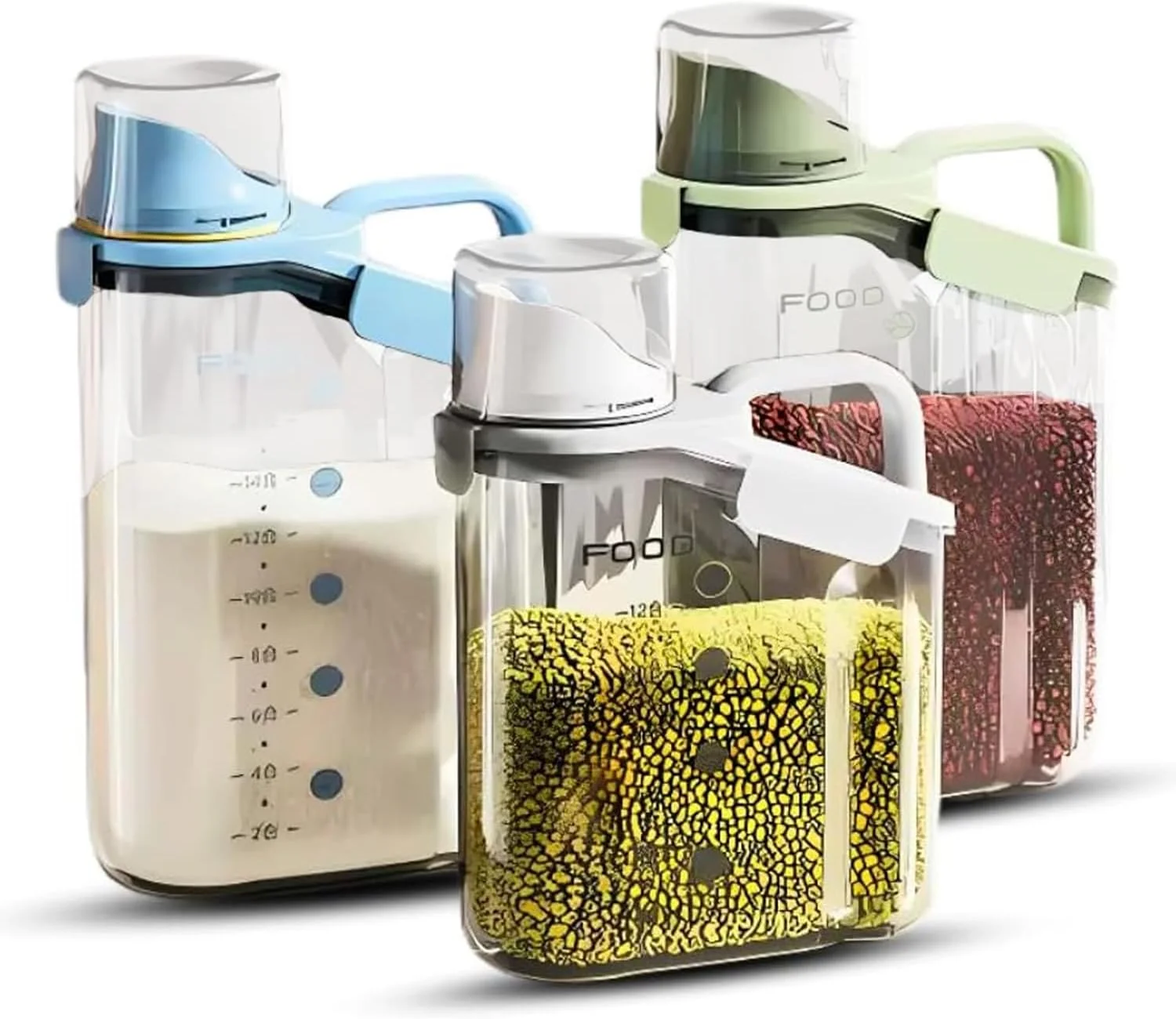 ست ظروف نگهداری غلات، ست 3 عددی ظروف نگهداری غلات | ظرف نگهداری مواد غذایی با کیفیت عالی و درب های محکم با ظرفیت 2.8 لیتر / 2.8 کیلوگرم + پیمانه اندازه گیری و دهانه خروجی | سطل/ظرف پخش کننده برنج پلاستیکی بدون BPA ست ظروف نگهداری غلات، ست 3 عددی ظروف نگهداری غلات | ظرف نگهداری مواد غذایی با کیفیت عالی و درب های محکم با ظرفیت 2.8 لیتر / 2.8 کیلوگرم + پیمانه اندازه گیری و دهانه خروجی | سطل/ظرف پخش کننده برنج پلاستیکی بدون BPA