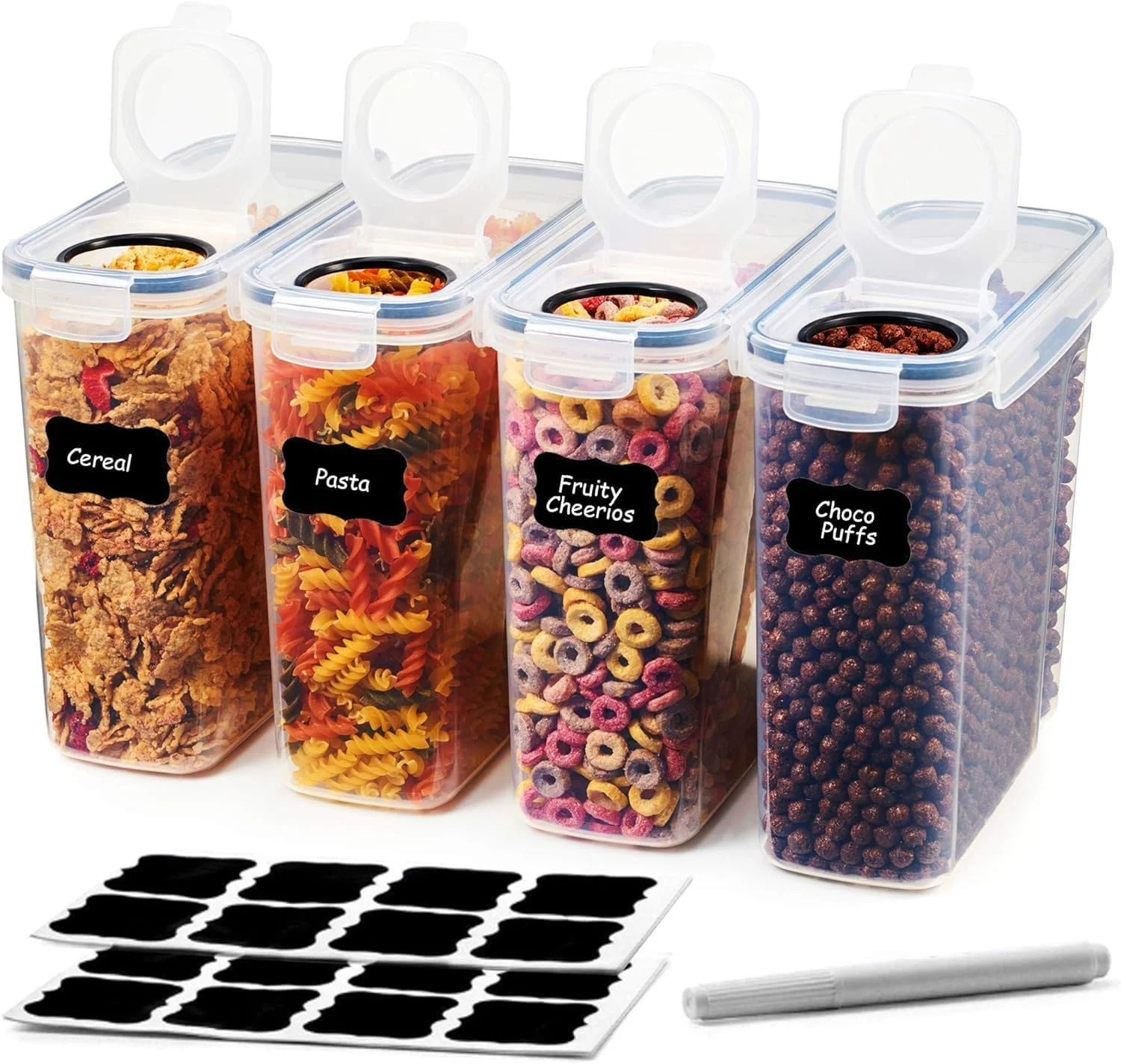 ظروف نگهداری غلات و مواد غذایی خشک Valuxe، سازمان دهنده آشپزخانه پلاستیکی دربسته، مجموعه 4 عددی [2.5 لیتر / 85.4 اونس] برای شکر، آرد، تنقلات، لوازم پخت و پز، جعبه های قابل چیدن بدون BPA با درب های قفل شونده
