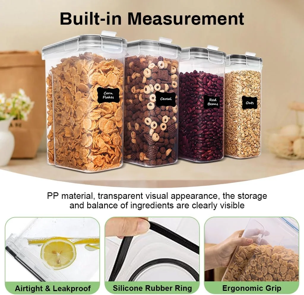 ظروف نگهداری غلات و مواد غذایی خشک Supvox®، سازمان دهنده پلاستیکی آشپزخانه دربسته، با خروجی ریزش و ظرف نگهداری مواد غذایی بدون BPA، برای شکر، آرد، تنقلات، لوازم پخت (4 عدد) ظروف نگهداری غلات و مواد غذایی خشک Supvox®، سازمان دهنده پلاستیکی آشپزخانه دربسته، با خروجی ریزش و ظرف نگهداری مواد غذایی بدون BPA، برای شکر، آرد، تنقلات، لوازم پخت (4 عدد)