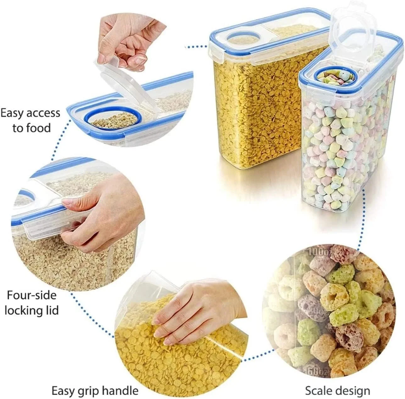 ظروف نگهداری غلات و مواد غذایی خشک Valuxe، سازمان دهنده آشپزخانه پلاستیکی دربسته، مجموعه 4 عددی [2.5 لیتر / 85.4 اونس] برای شکر، آرد، تنقلات، لوازم پخت و پز، جعبه های قابل چیدن بدون BPA با درب های قفل شونده