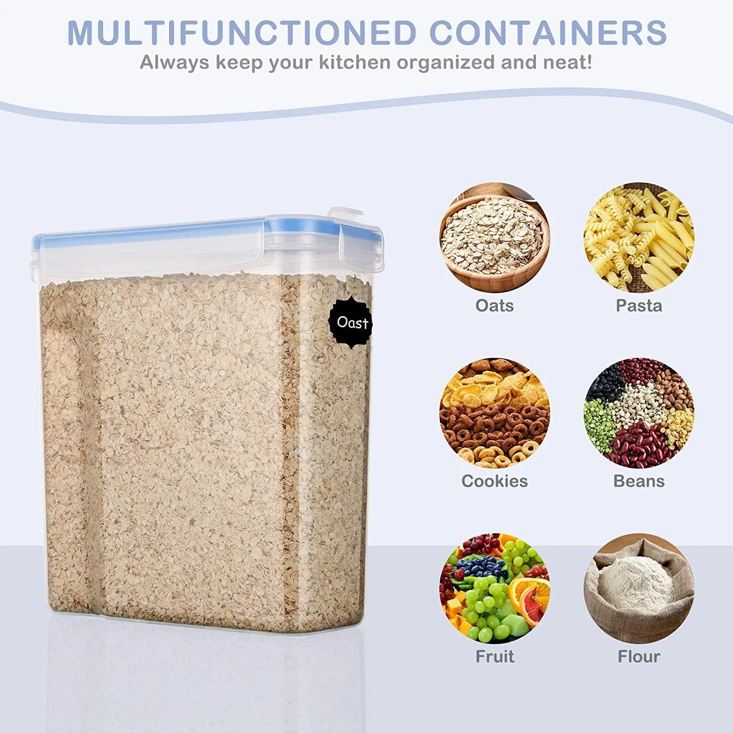 ظروف نگهداری غلات و مواد غذایی خشک Valuxe، سازمان دهنده آشپزخانه پلاستیکی دربسته، مجموعه 4 عددی [2.5 لیتر / 85.4 اونس] برای شکر، آرد، تنقلات، لوازم پخت و پز، جعبه های قابل چیدن بدون BPA با درب های قفل شونده